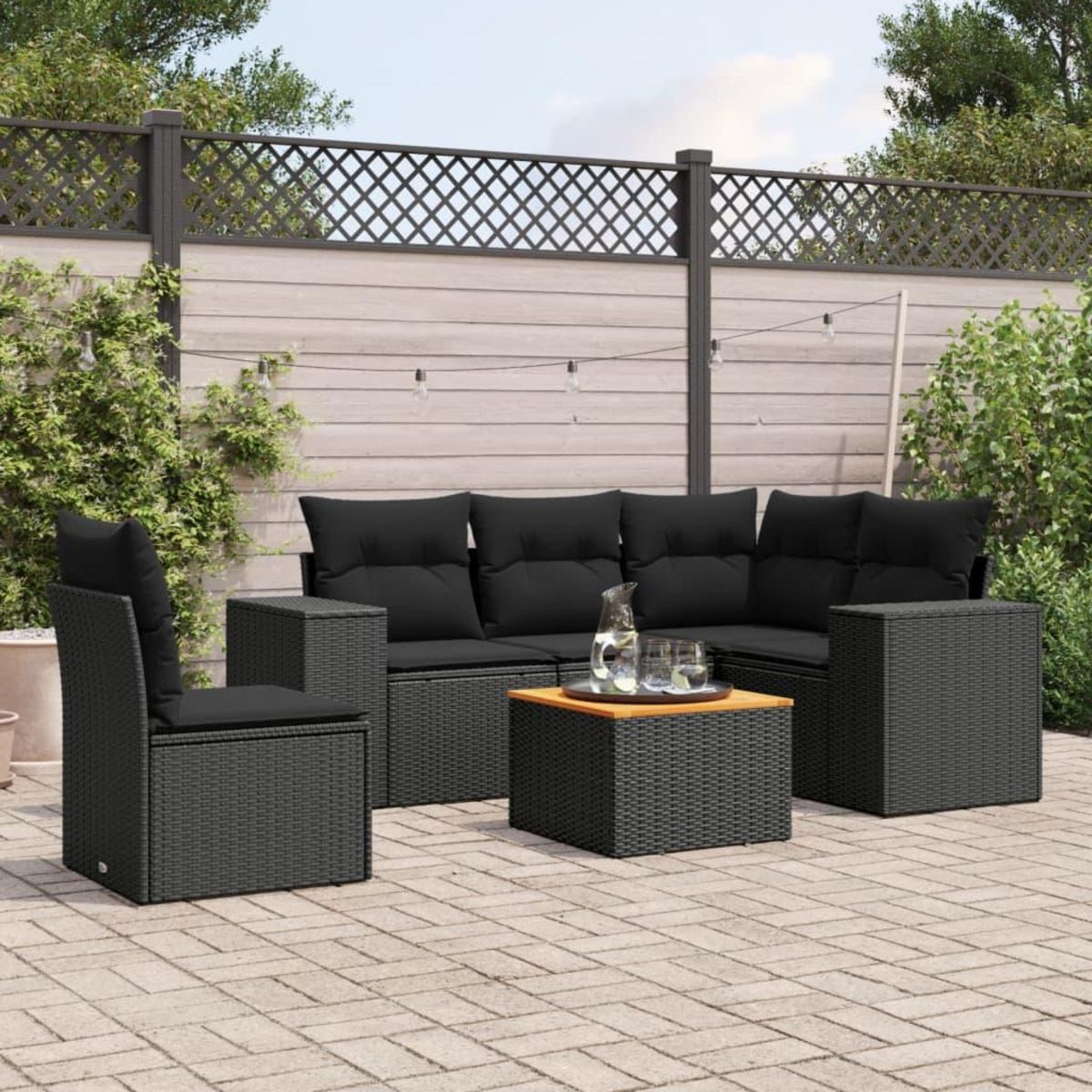 VIDAXL Salon de jardin 6 pcs avec coussins noir resine tressee