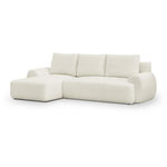 MARKET24 Canapé d'angle gauche convertible 4/5 places MILO - Tissu bouclette beige clair - Coffre de rangement - L 264 x H 84 x P 99/145