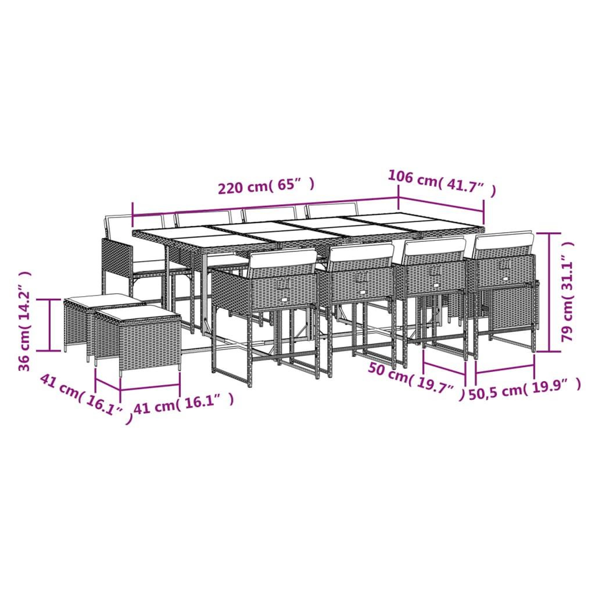 Voir la diapositive 6 : VIDAXL Ensemble a manger de jardin et coussins 13 pcs beige
