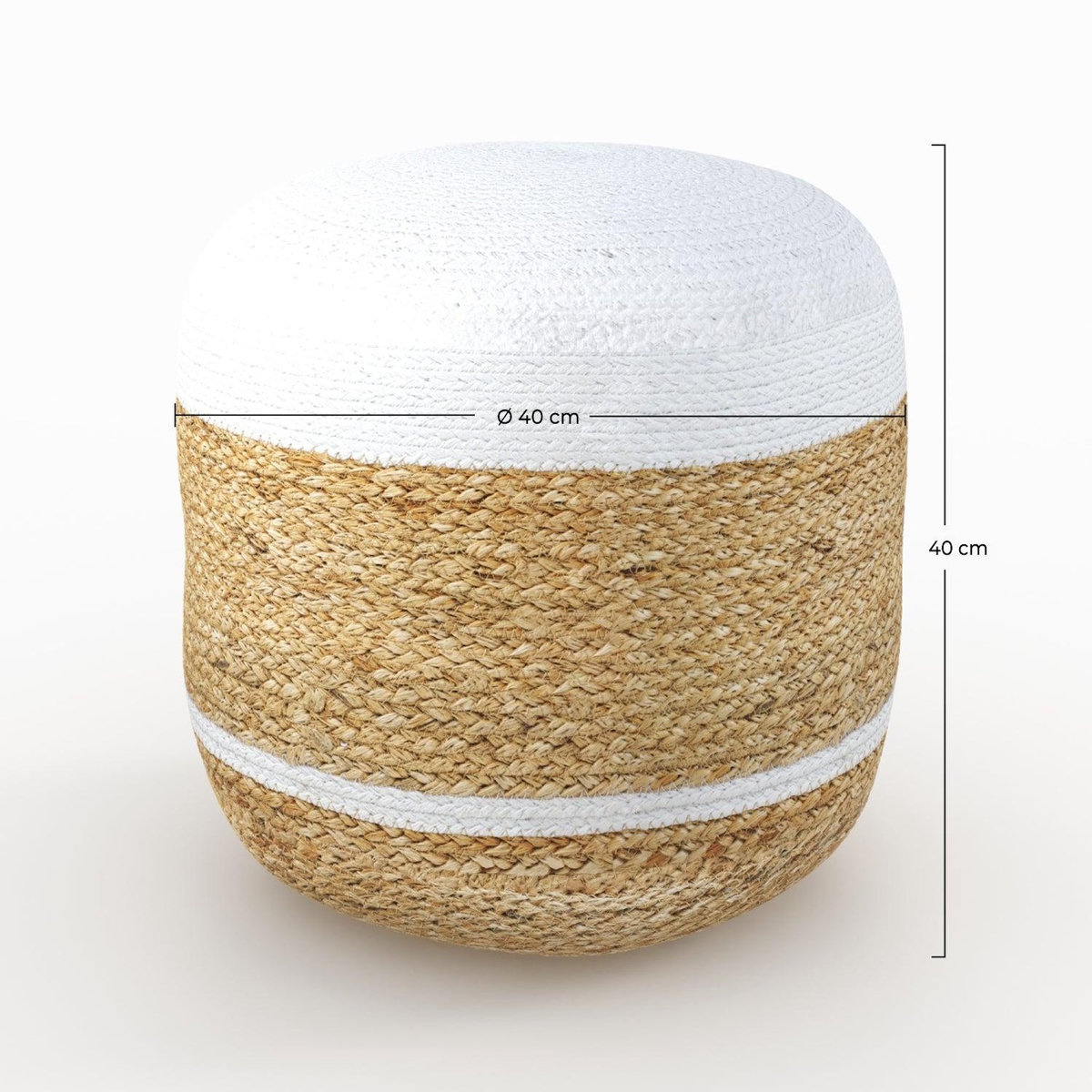 Rendez vous déco Pouf rond en jute et blanc D40 cm-Billy