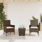 VIDAXL Ensemble de bistro avec coussins 3 pcs marron rotin et verre
