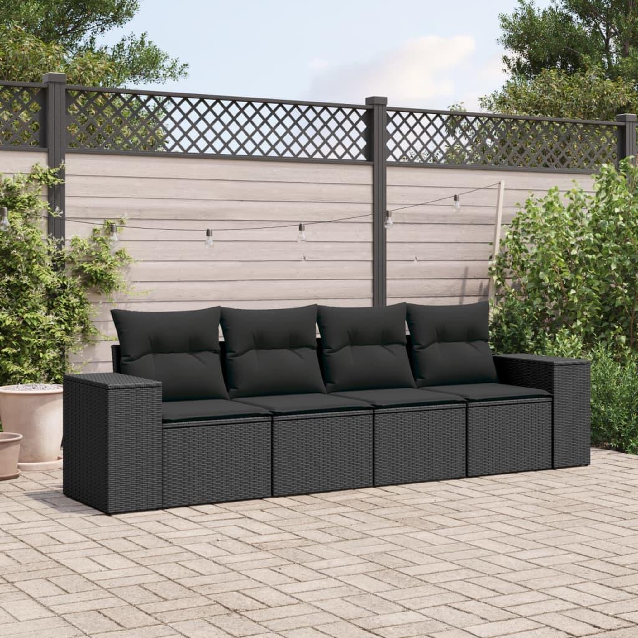 VIDAXL Salon de jardin 4 pcs avec coussins noir resine tressee
