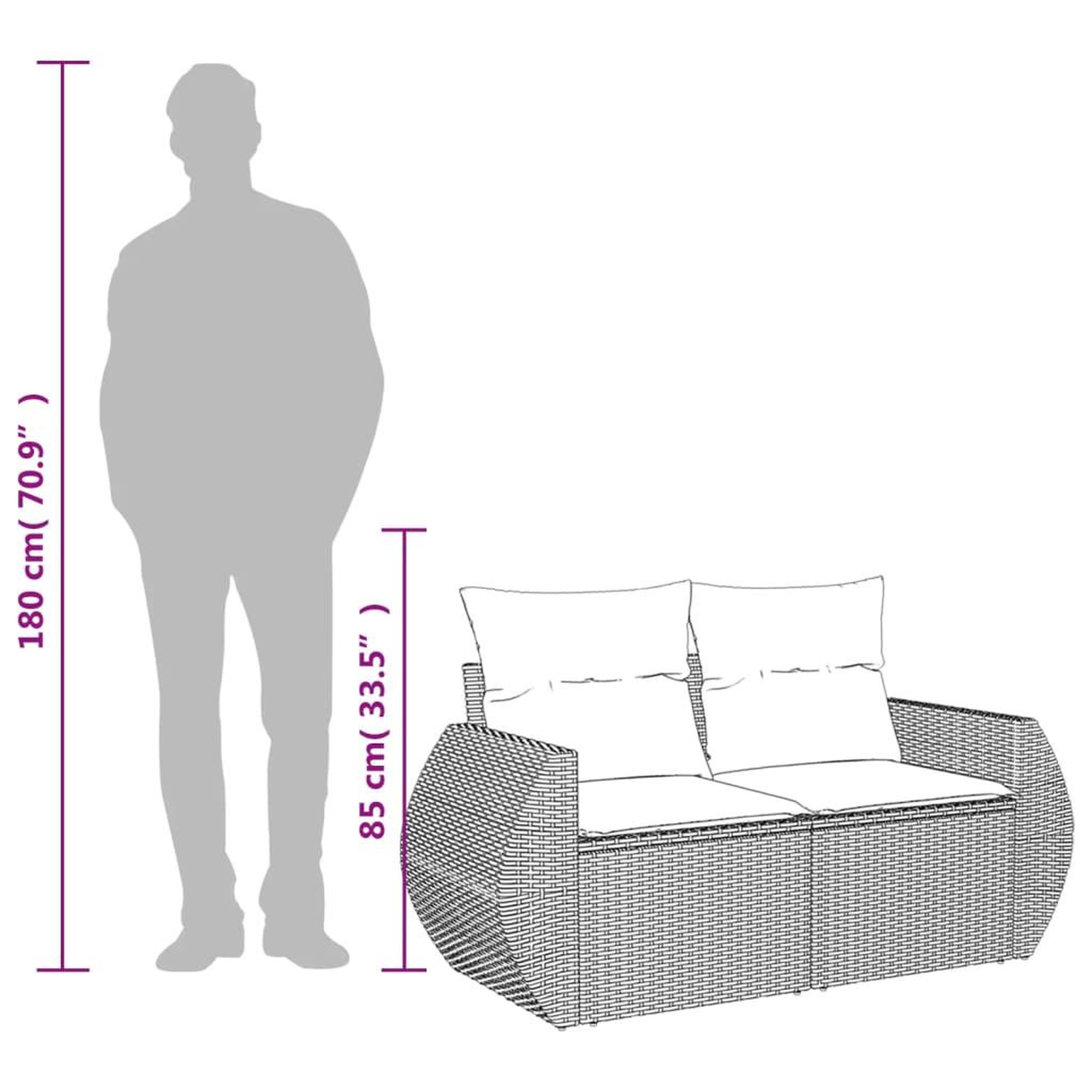 Voir la diapositive 6 : VIDAXL Canape de jardin avec coussins 2 places noir resine tressee