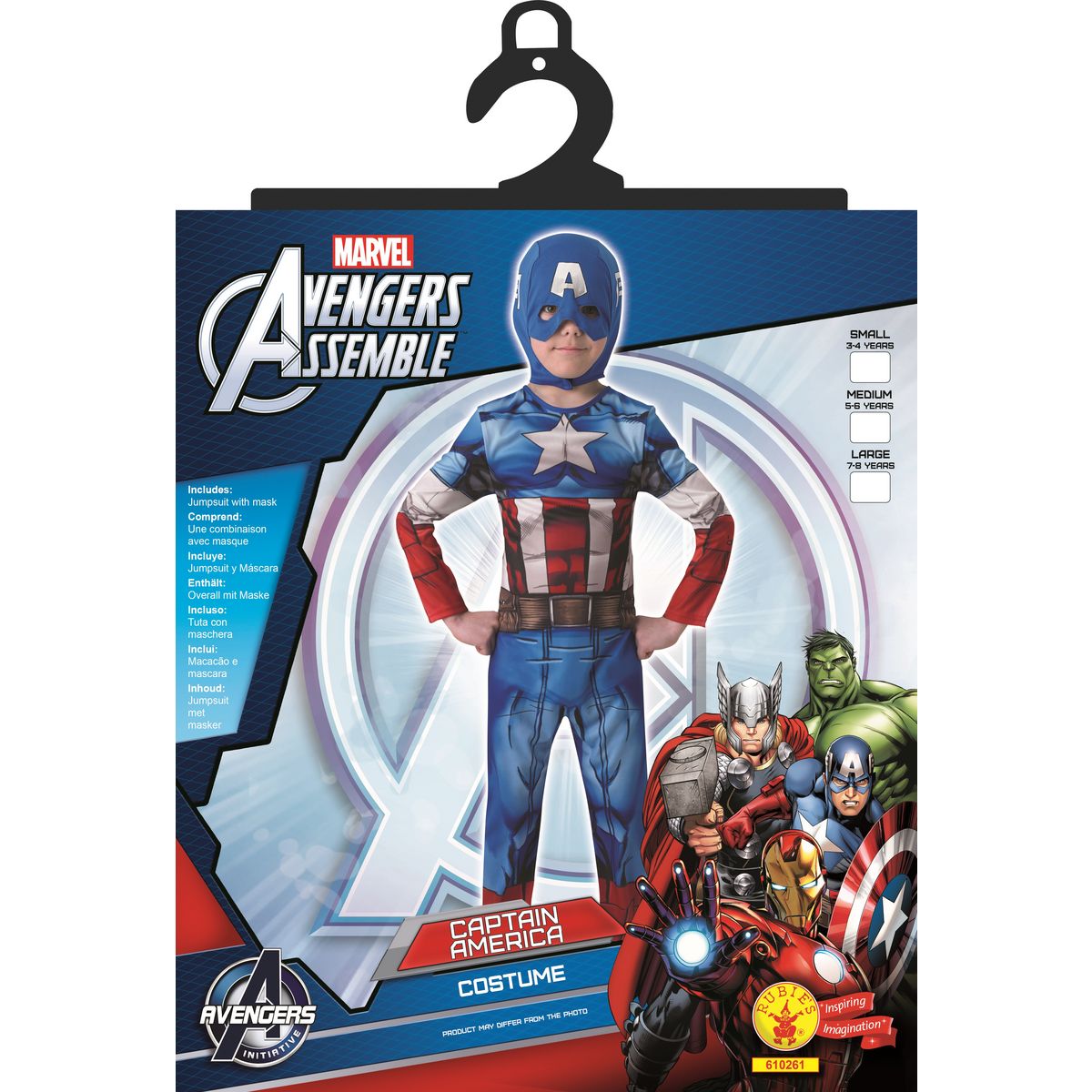 RUBIES Déguisement Classique Captain America Avengers Taille L - 7/8 ans