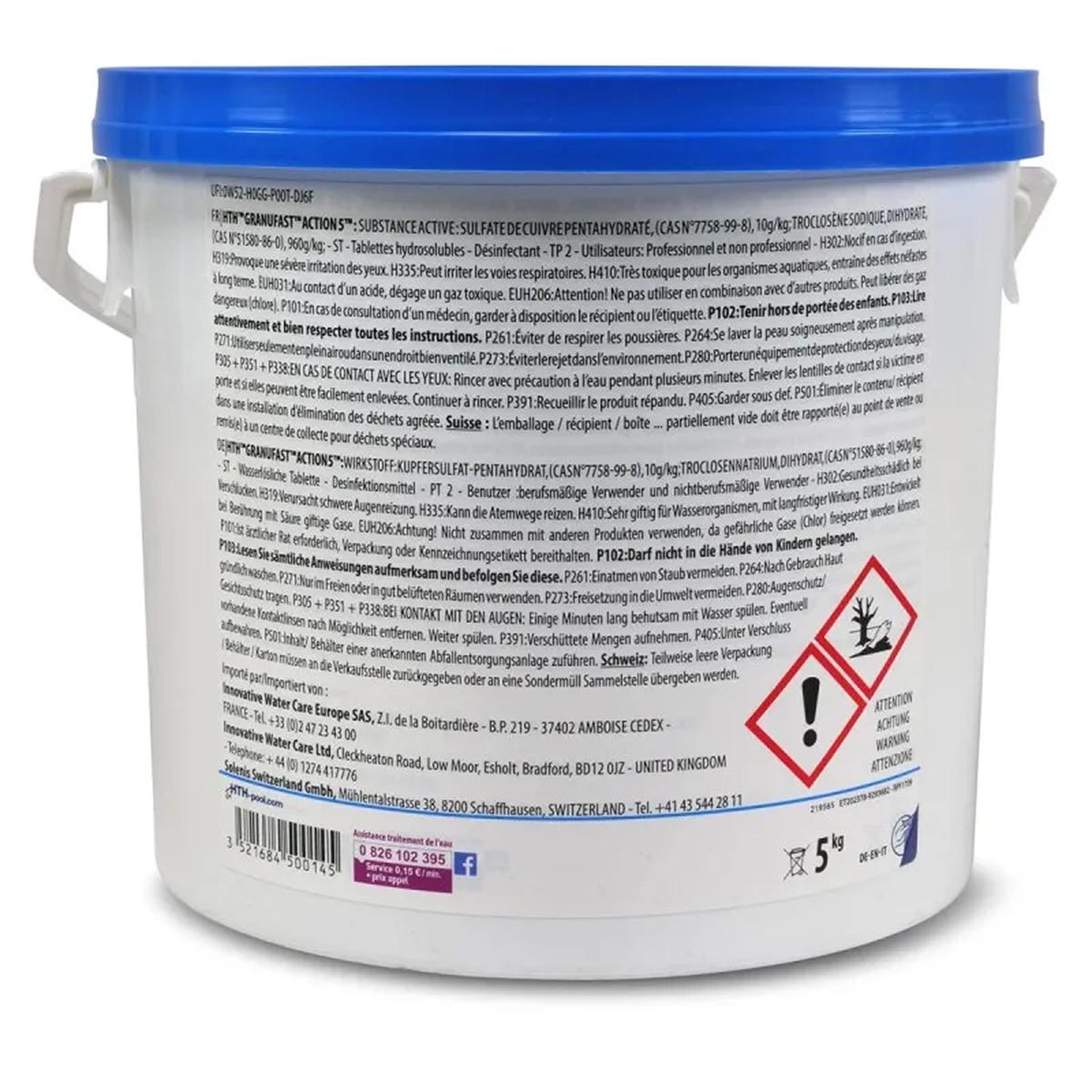 Voir la diapositive 3 : HTH Chlore choc multifonction en granulés 5kg - GRANUFAST ACTION 5 5KG