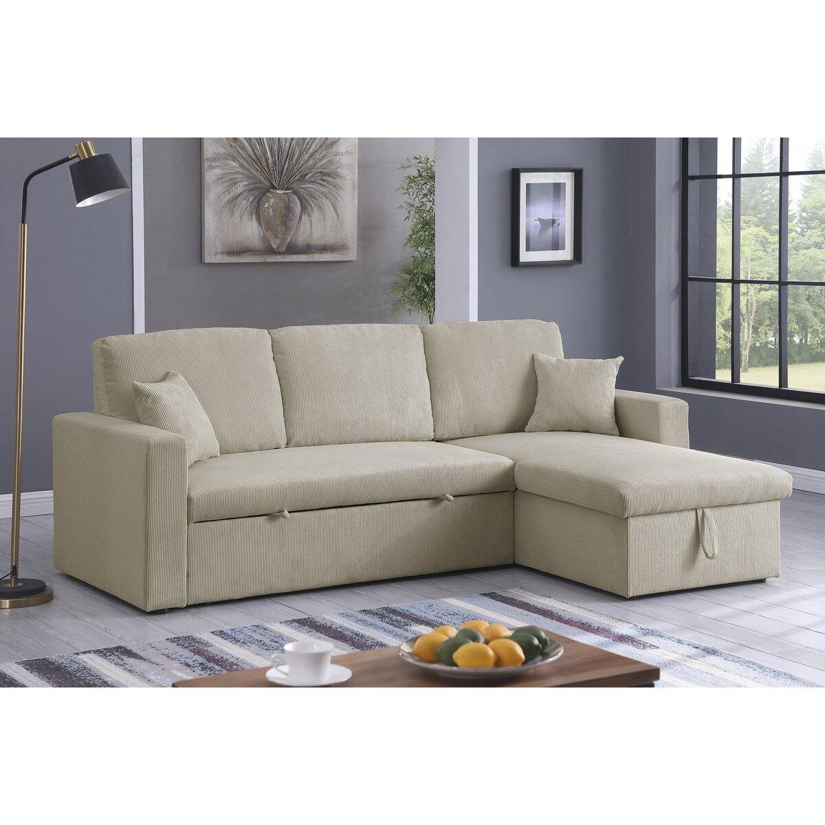 Habitat et Jardin Canapé d'angle convertible en velours côtelé  Alain  - 3 places - Beige