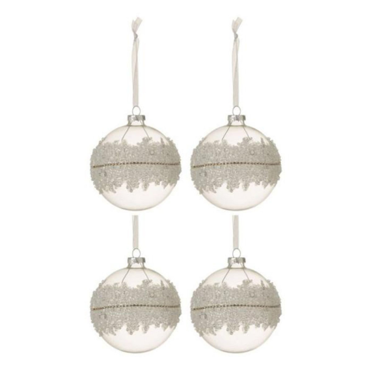 Paris Prix Lot de 4 Boules de Noël  Glace  10cm Blanc & Argent