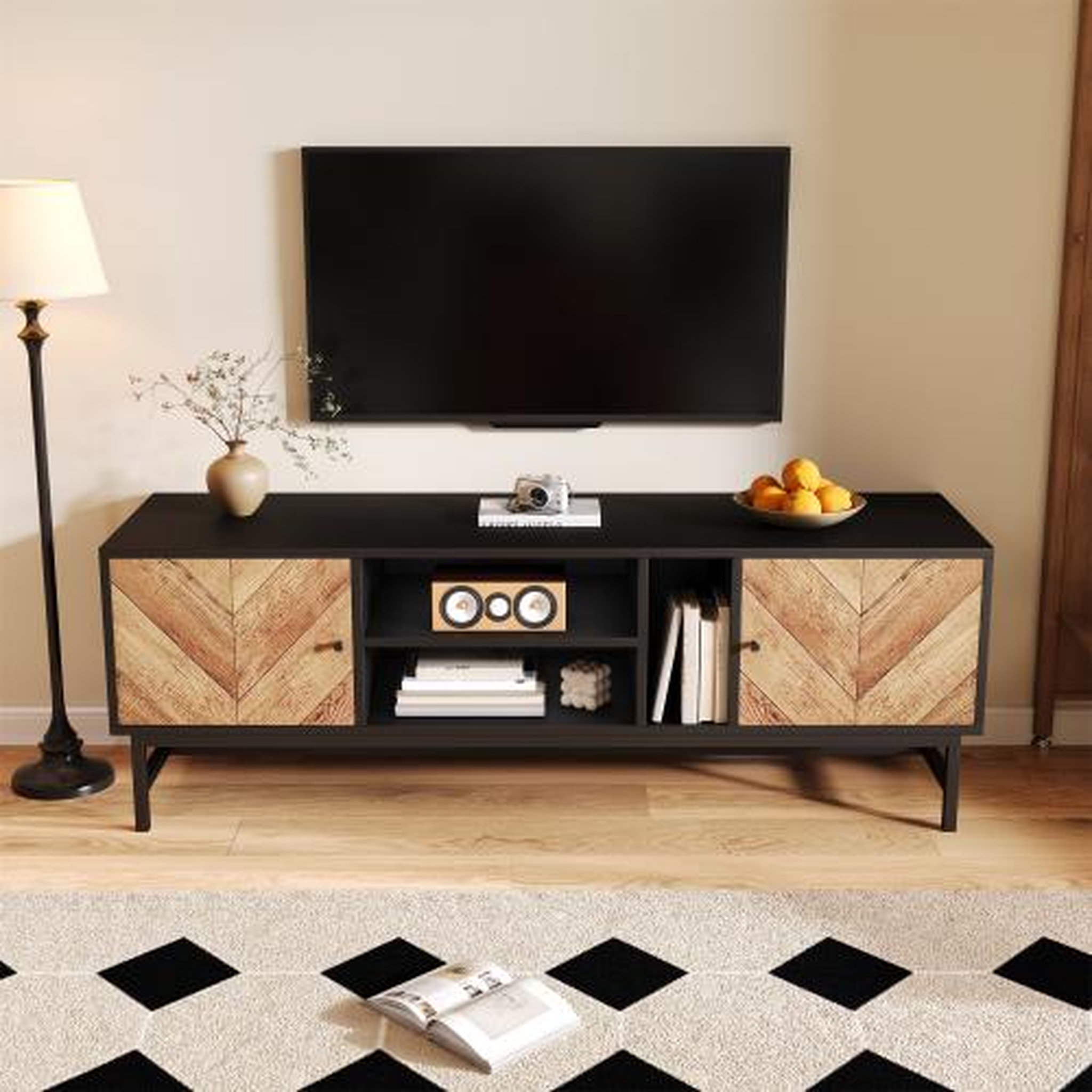 Voir la diapositive 2 : MERAX Meuble tv noir+naturel 150 cm panneau de particules