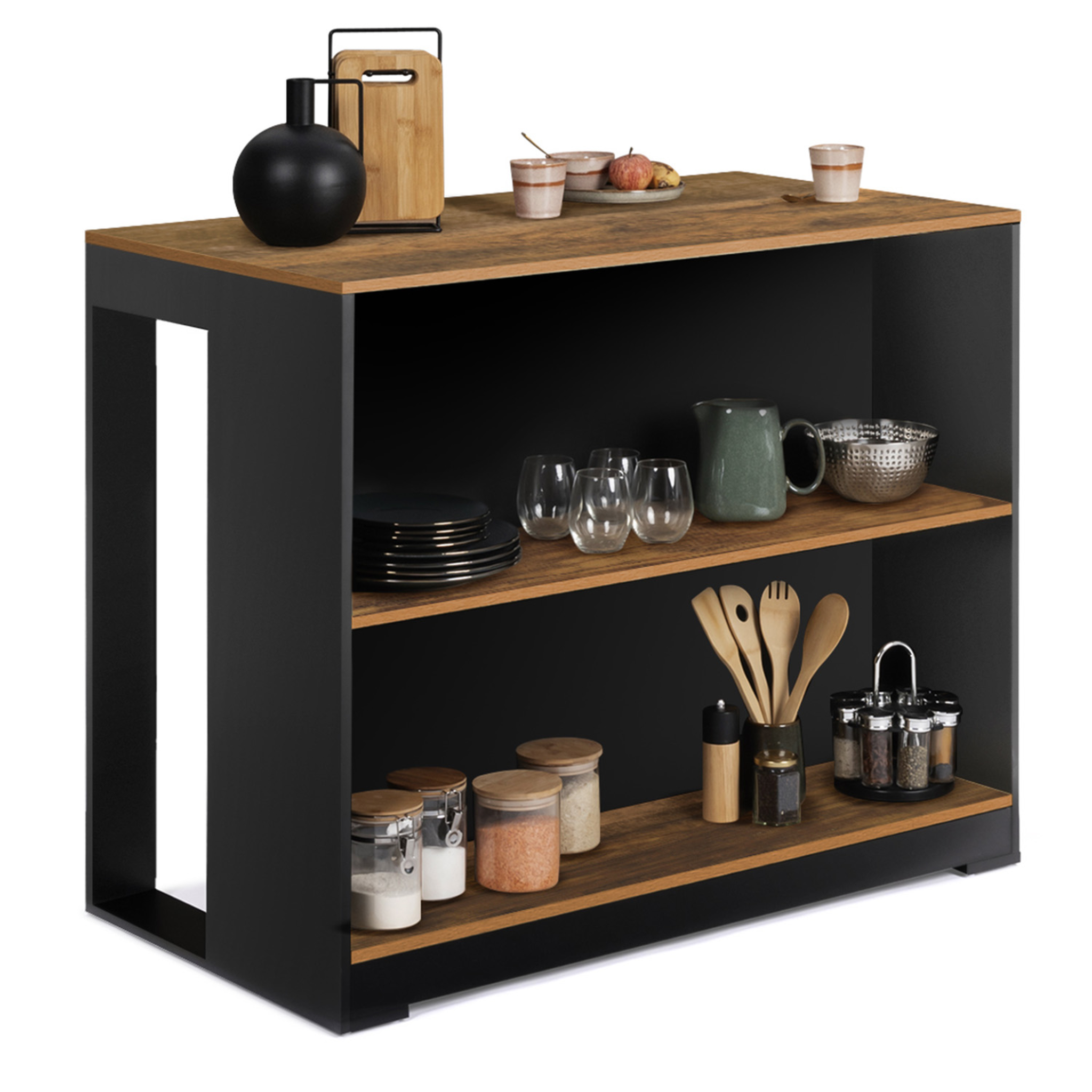 ID MARKET Table de bar îlot juno bois noir et plateau foncé hawkins