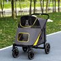Voir la diapositive 2 : PAWHUT Poussette pour chien pliable 4 roues 2 portes rangements attache noir gris jaune