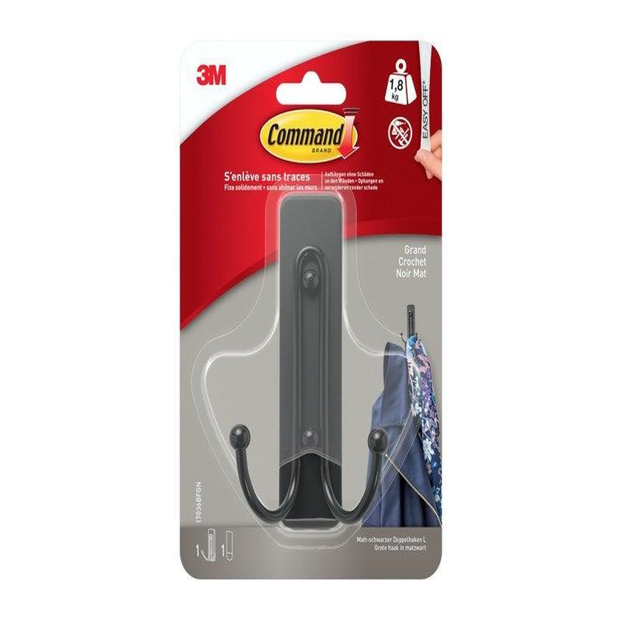 CENTRALE BRICO Crochet réutilisable, COMMAND noir 1.8 kg