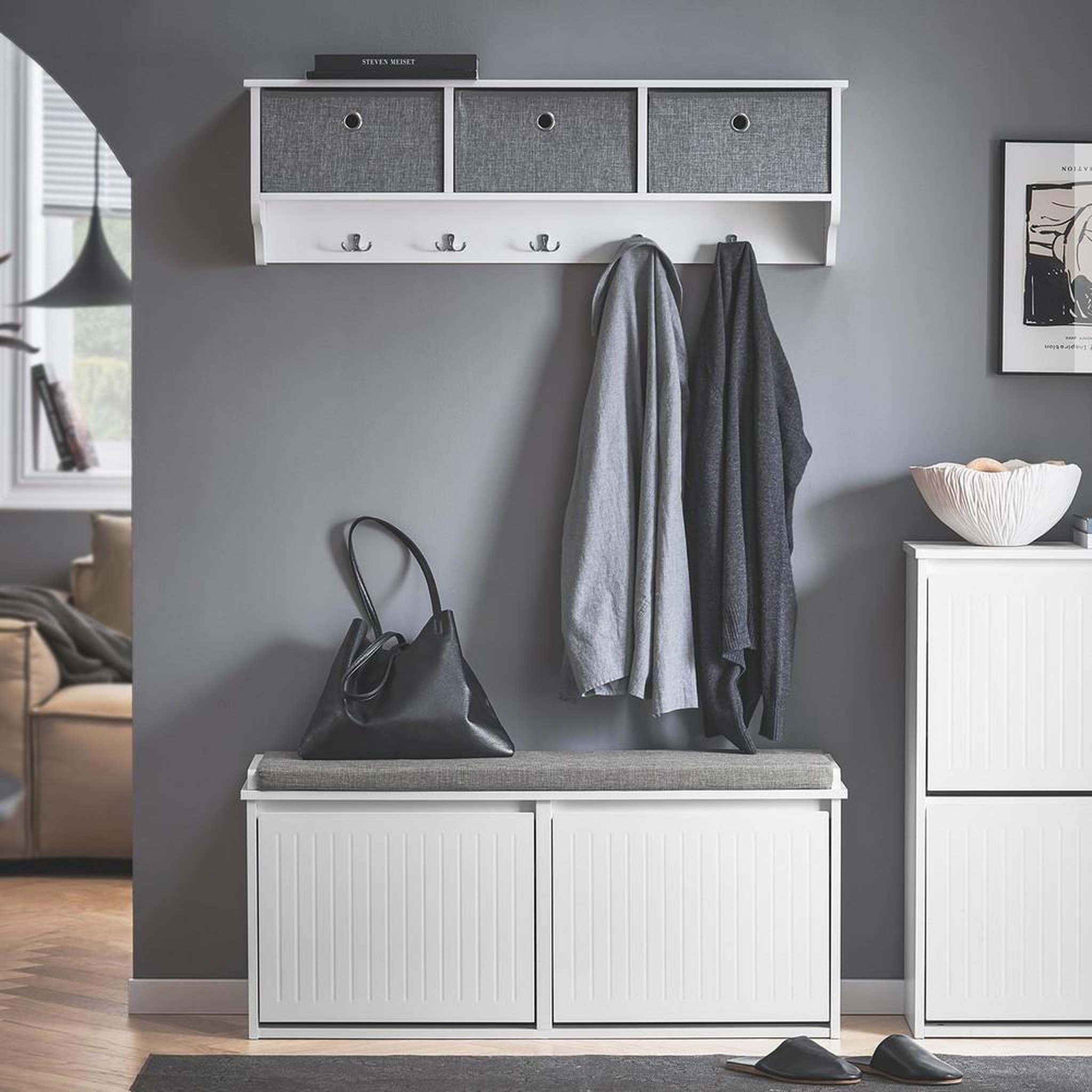 Voir la diapositive 2 : SOBUY SoBuy - Banc de rangement à chaussures avec deux portes - Moderne - FSR98-XL