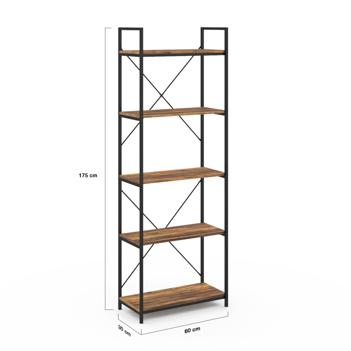 ID MARKET Etagère 5 niveaux HAWKINS bois foncé design industriel 170 cm