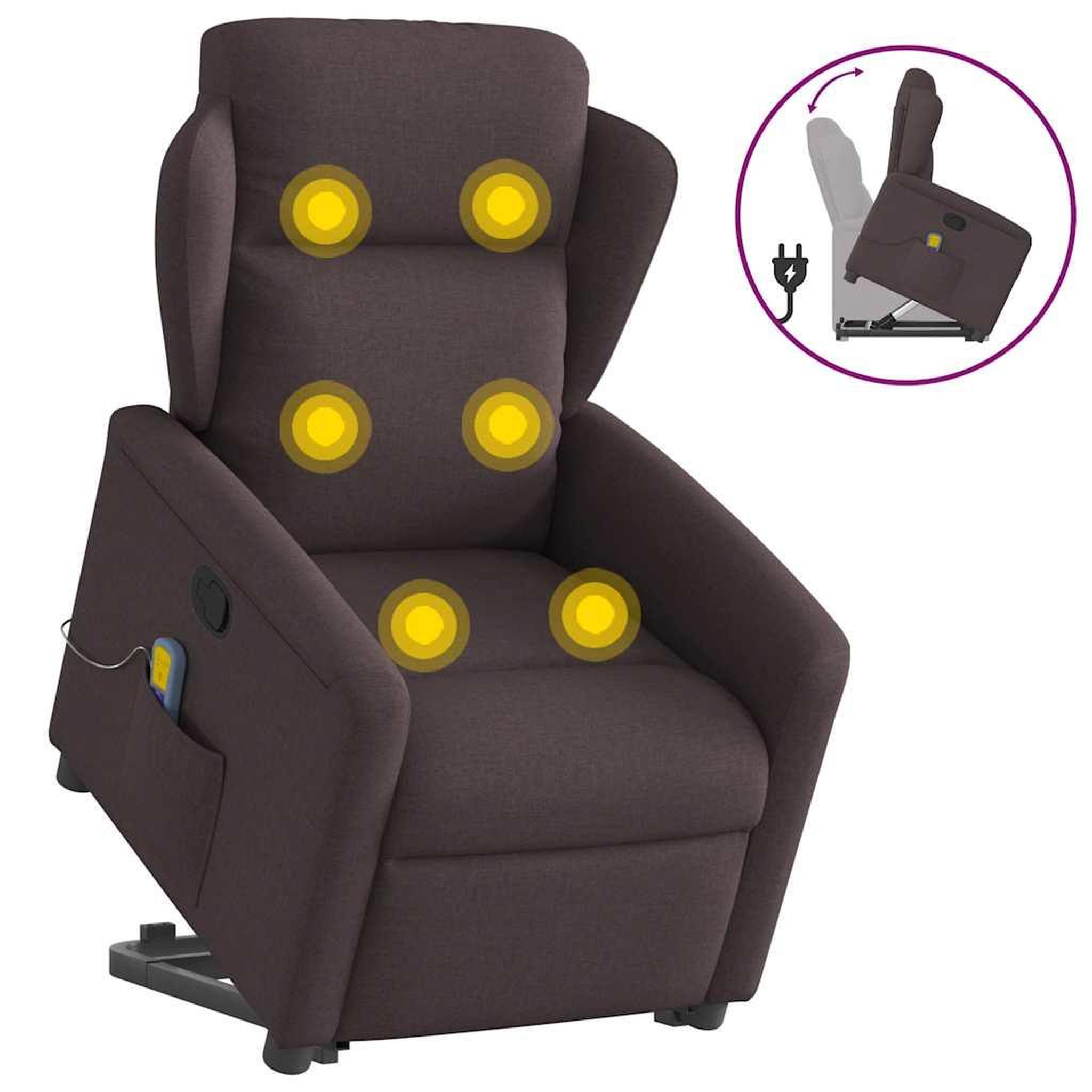 VIDAXL Fauteuil inclinable de massage Marron fonce Tissu
