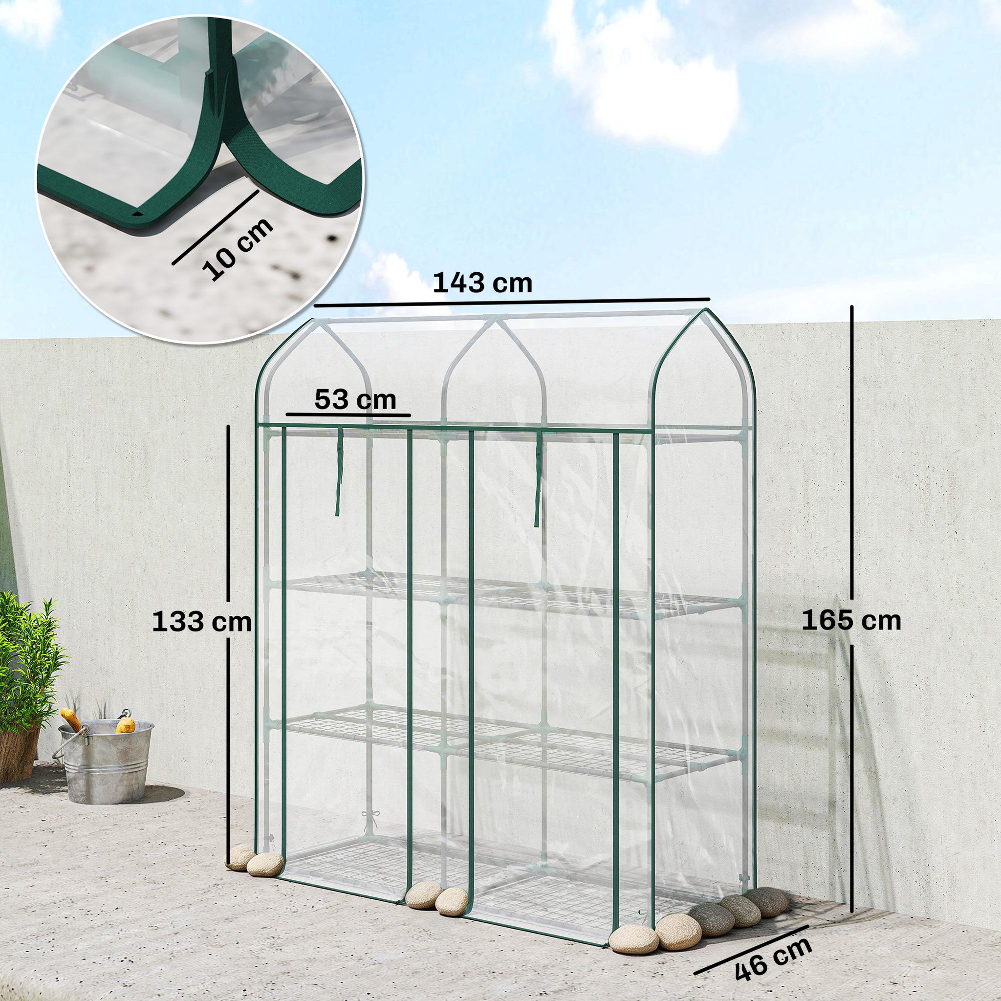 Voir la diapositive 3 : OUTSUNNY Serre de jardin étagères 3 niveaux châssis acier bâche pvc transparent