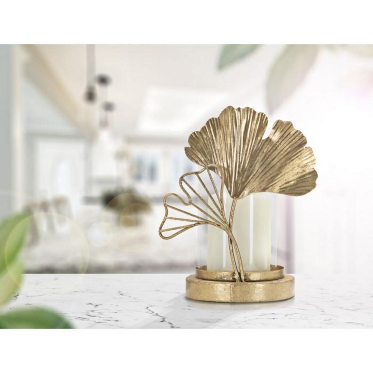 Paris Prix Photophore Design en Verre  Feuilles  21cm Or