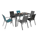 ID MARKET Salon de jardin MADRID table 150 CM et 6 chaises empilables mix color gris, noir et bleu