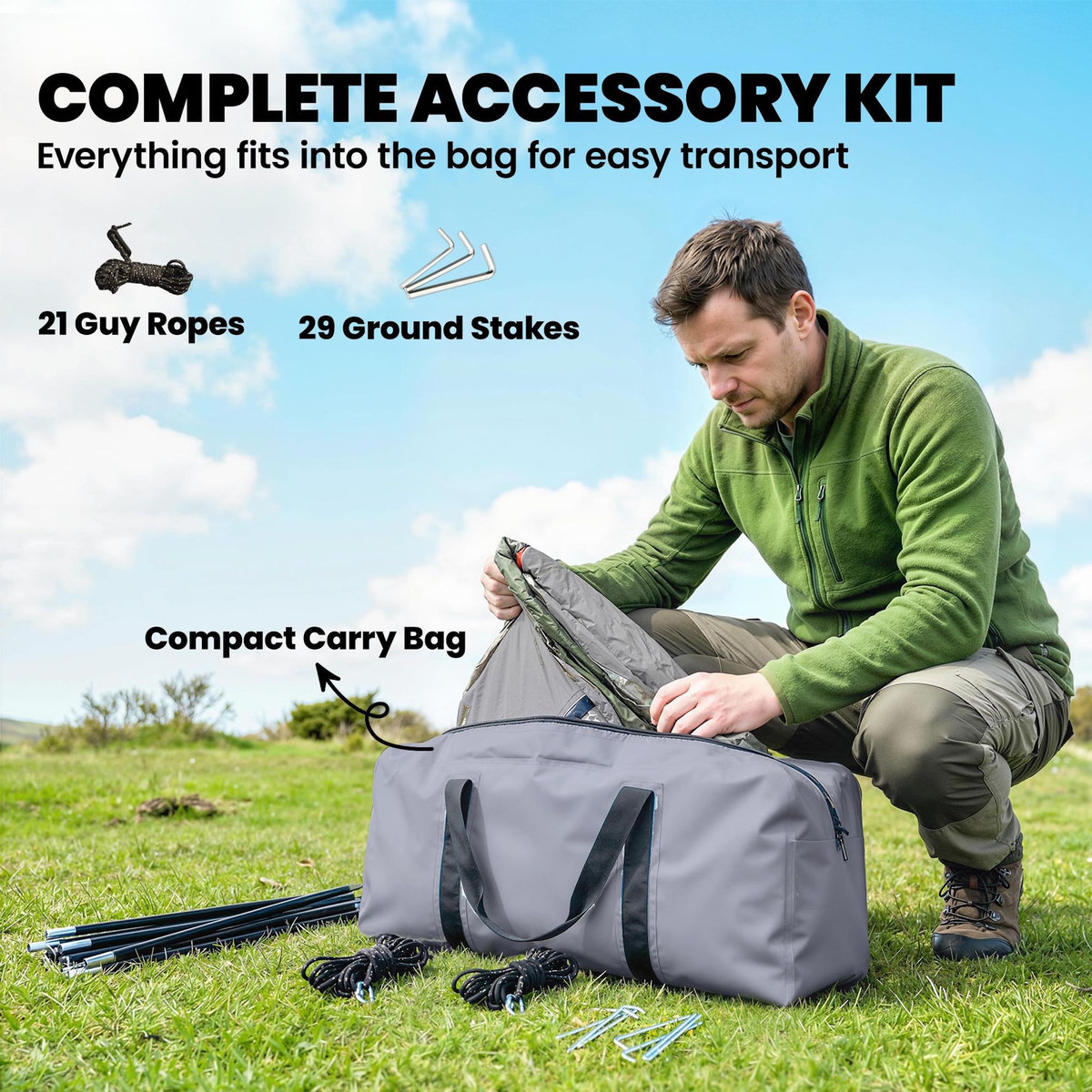 OUTSUNNY Tente de camping tunnel 4 personnes 2 pièces - étanche 3000mm - 505x390x196cm - vert