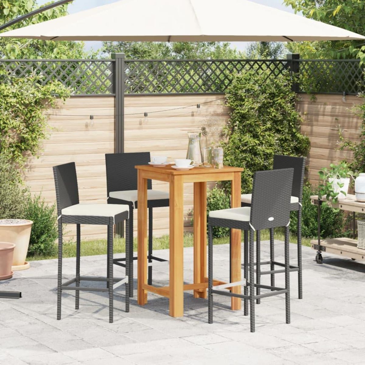 VIDAXL Ensemble de bar de jardin 5 pcs noir bois massif acacia rotin