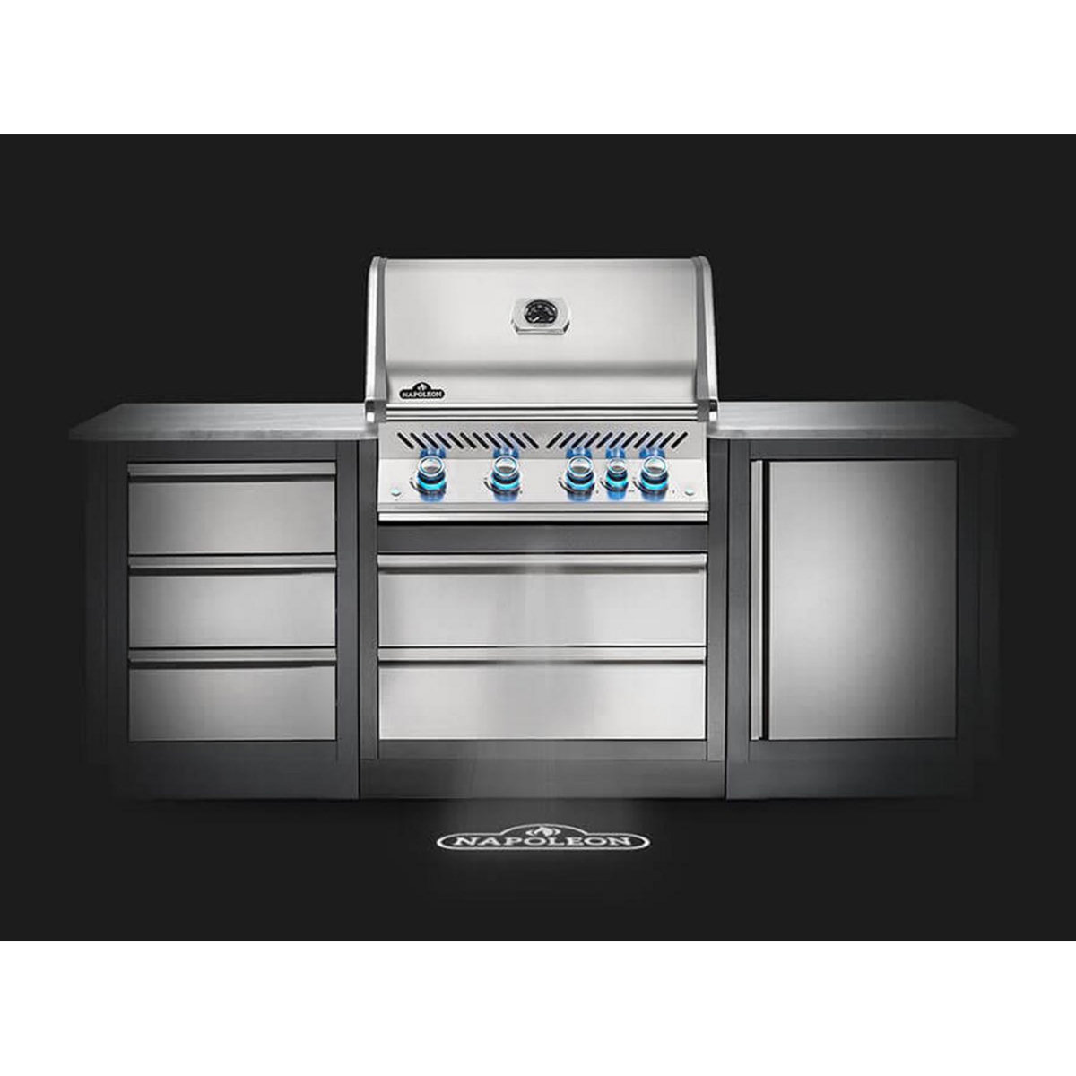 NAPOLEON Barbecue à gaz encastrable Prestige Pro 500 inox 3 brûleurs + Sizzle Zone + brûleur arrière - Napoleon