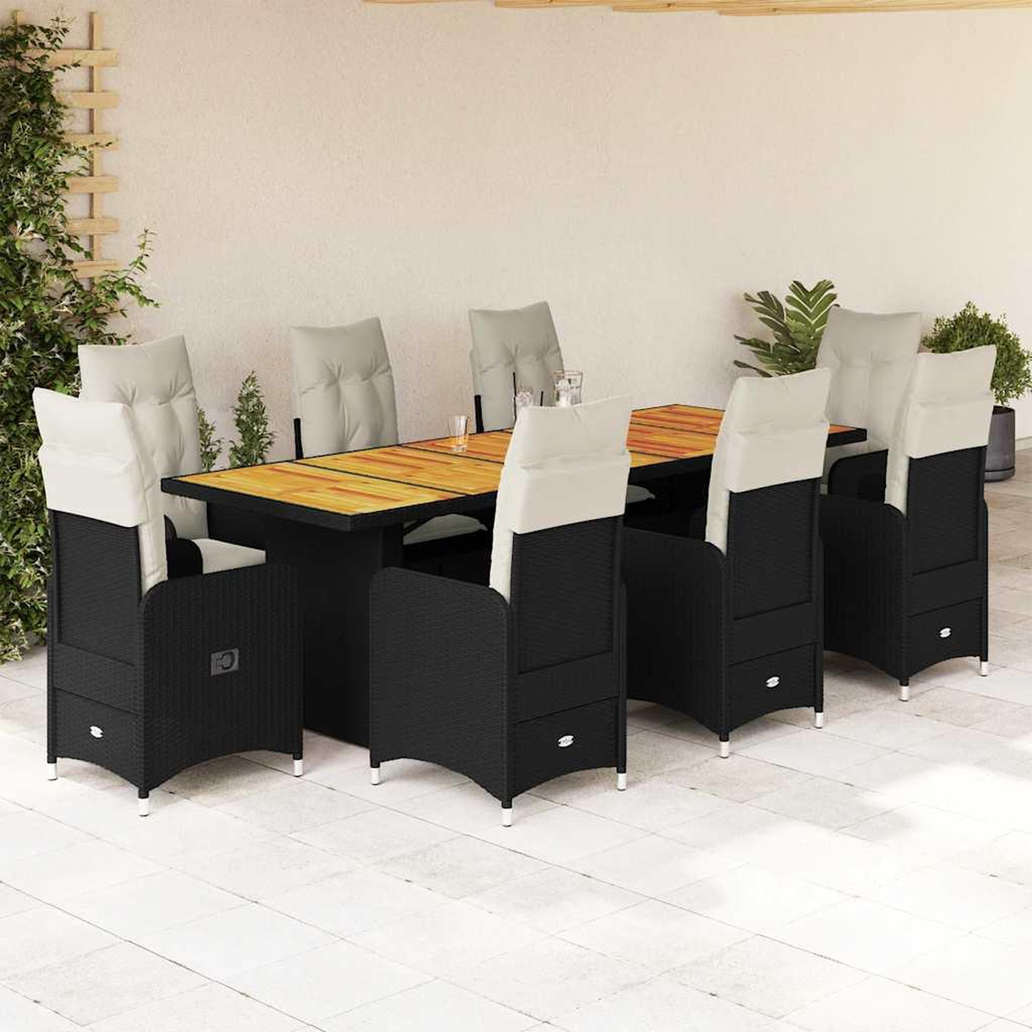 VIDAXL Ensemble de bistro de jardin 9 pcs coussins noir poly rotin