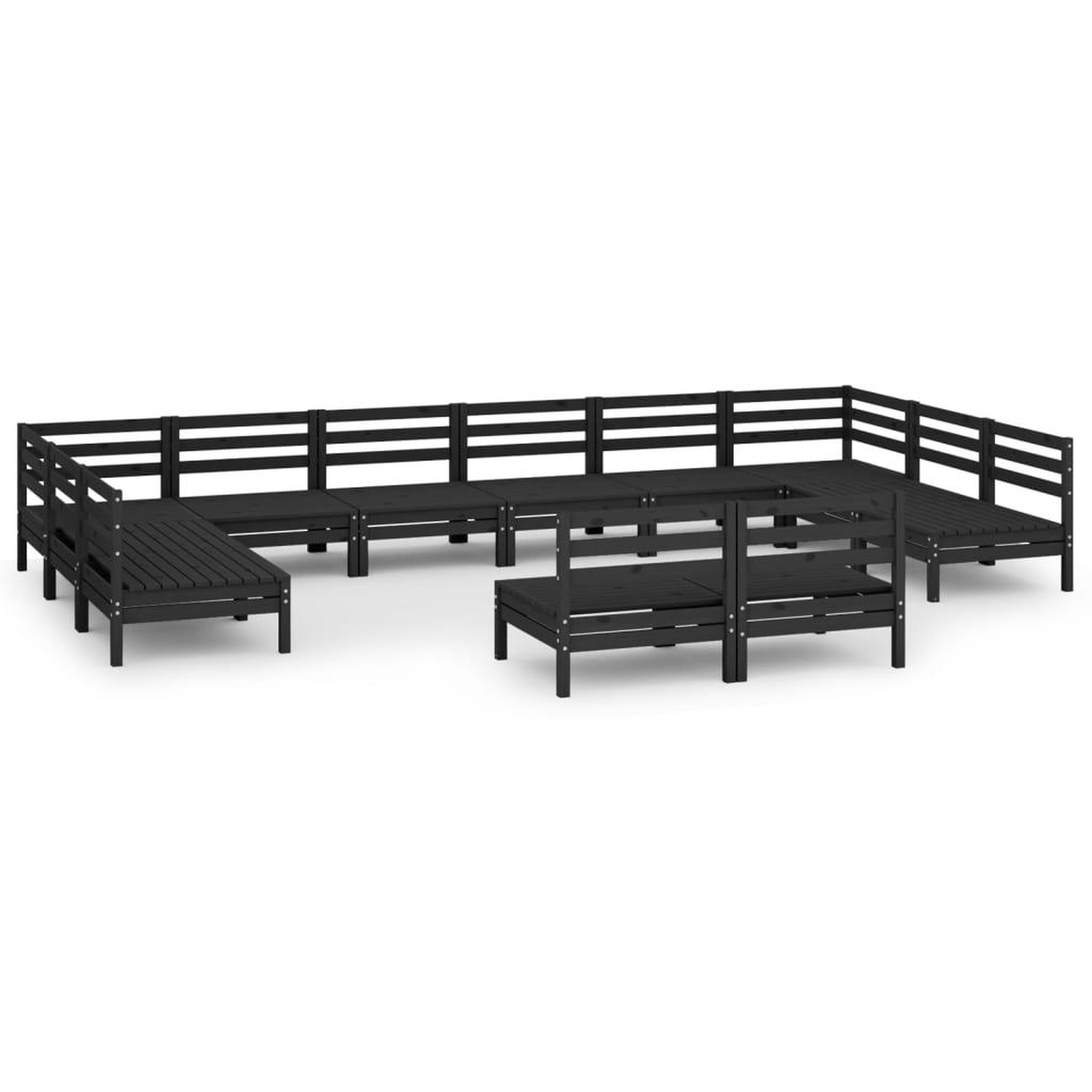 Voir la diapositive 2 : VIDAXL Salon de jardin 12 pcs Noir Bois de pin massif