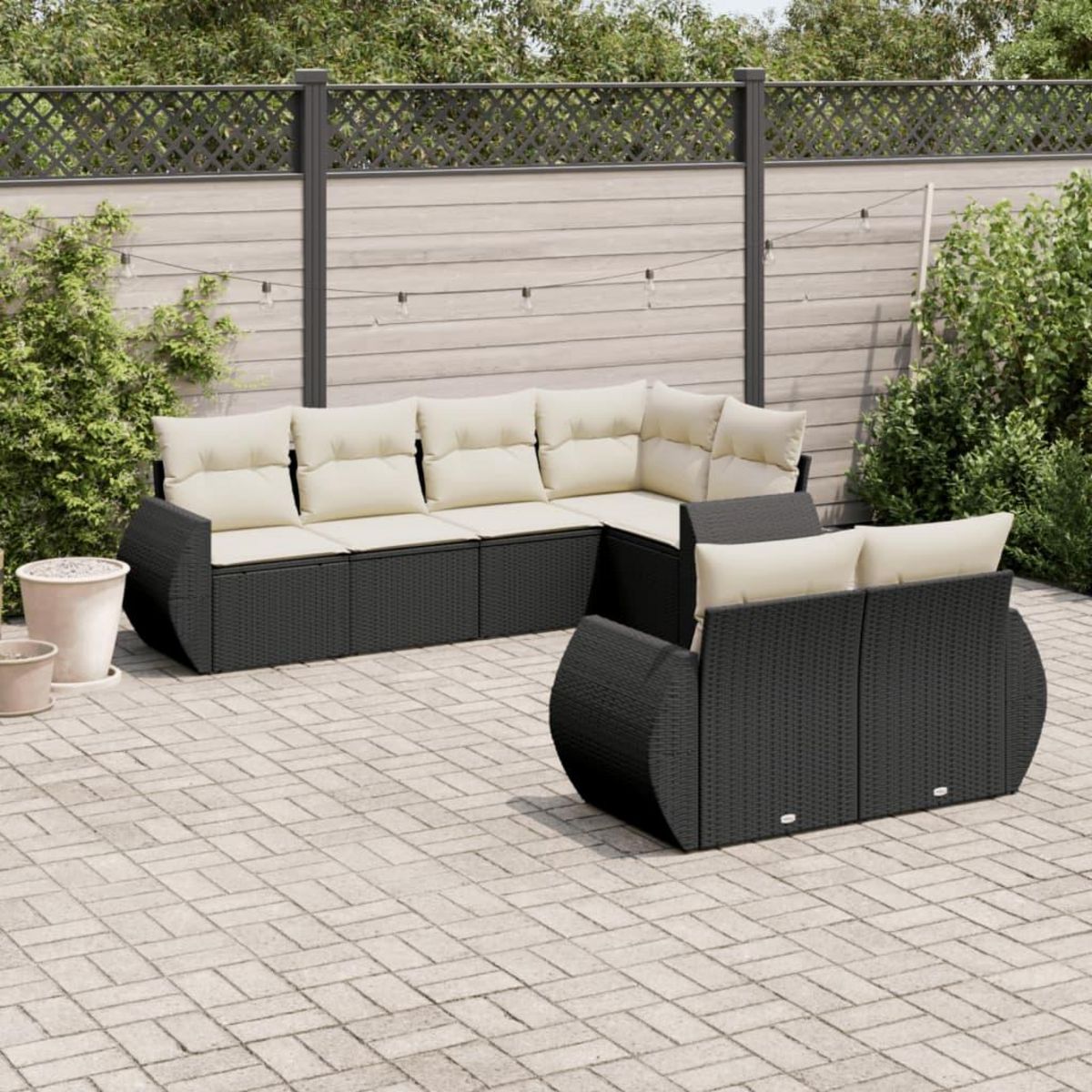 VIDAXL Salon de jardin 7 pcs avec coussins noir resine tressee