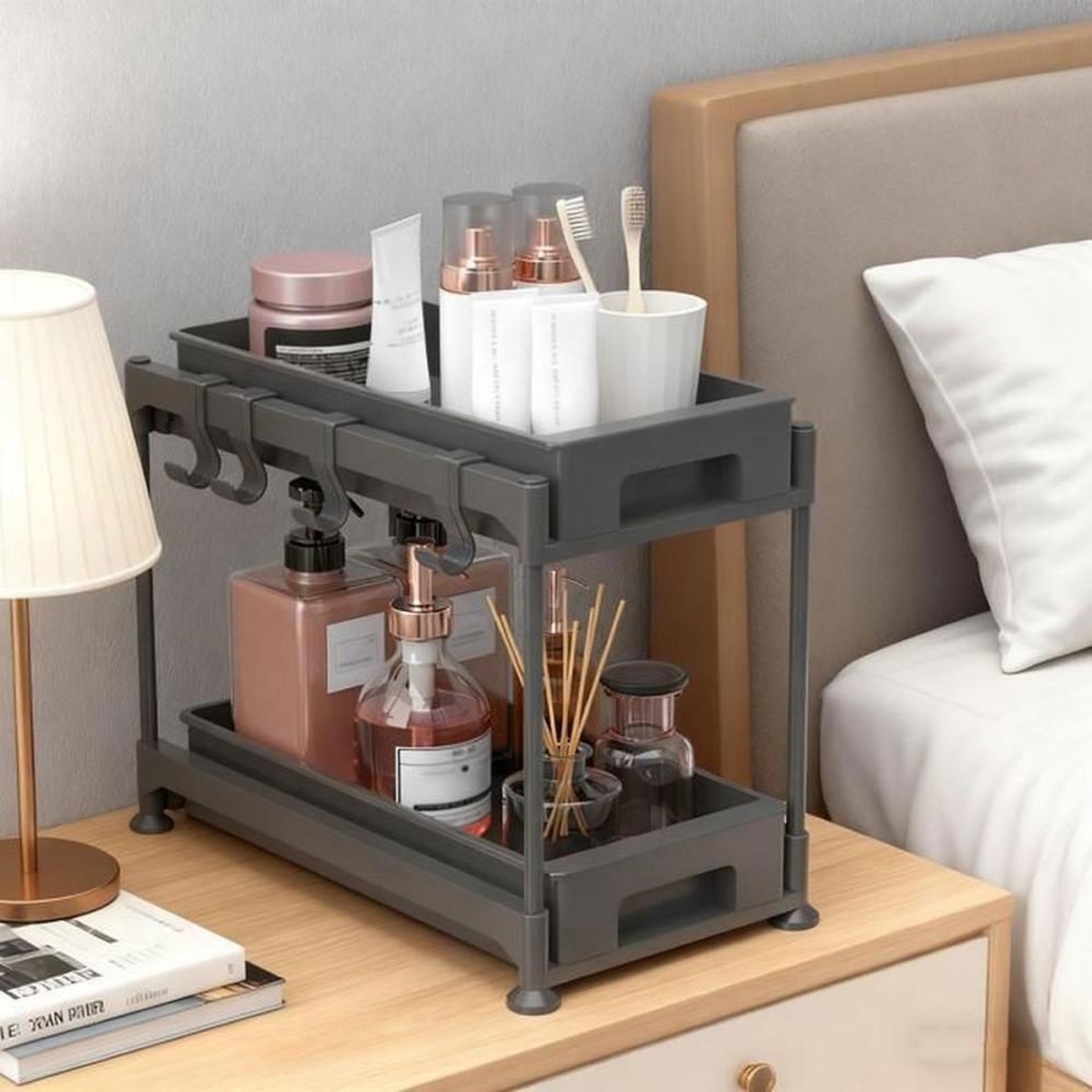 Voir la diapositive 6 : Organiseur sous évier coulissant double niveau noir 40 x 22 x 30 cm