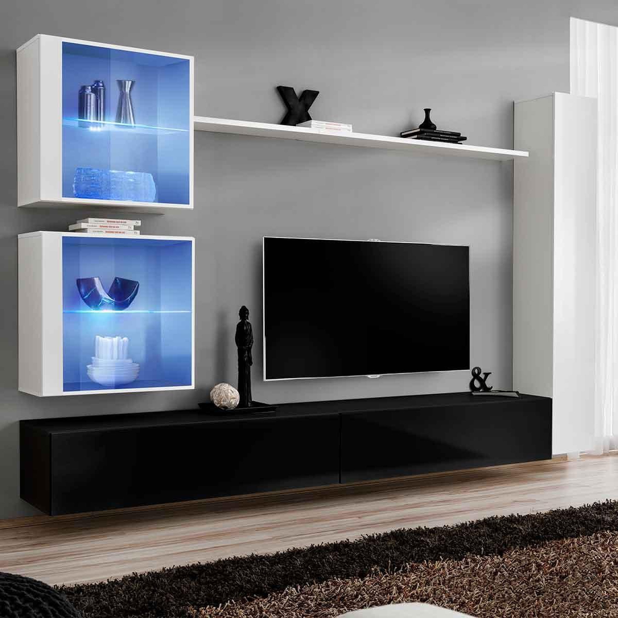 Voir la diapositive 2 : Paris Prix Meuble tv mural design  switch xviii  280cm noir & blanc