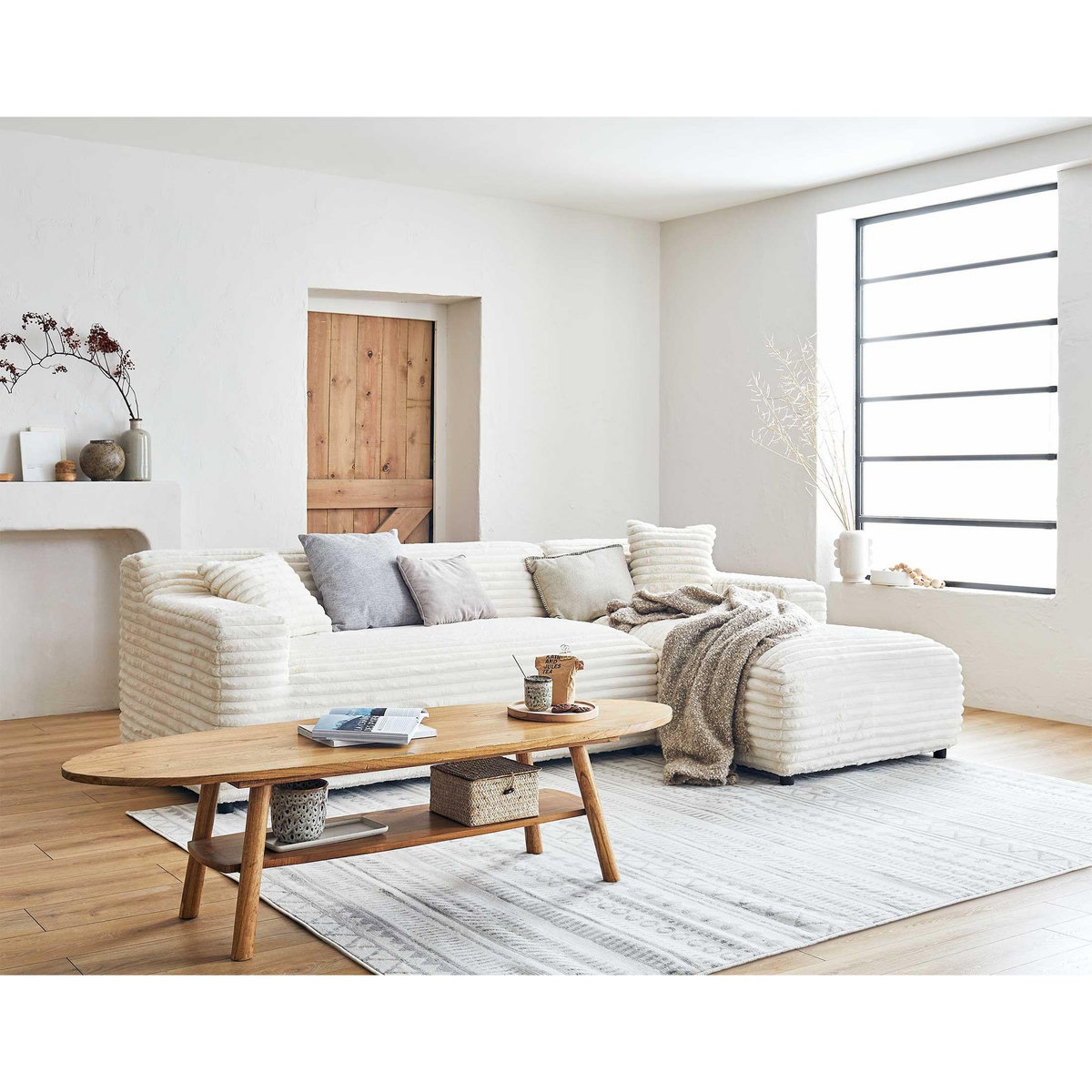 LISA DESIGN Laponie - canapé d'angle droit - 4 places - en fausse fourrure côtelée