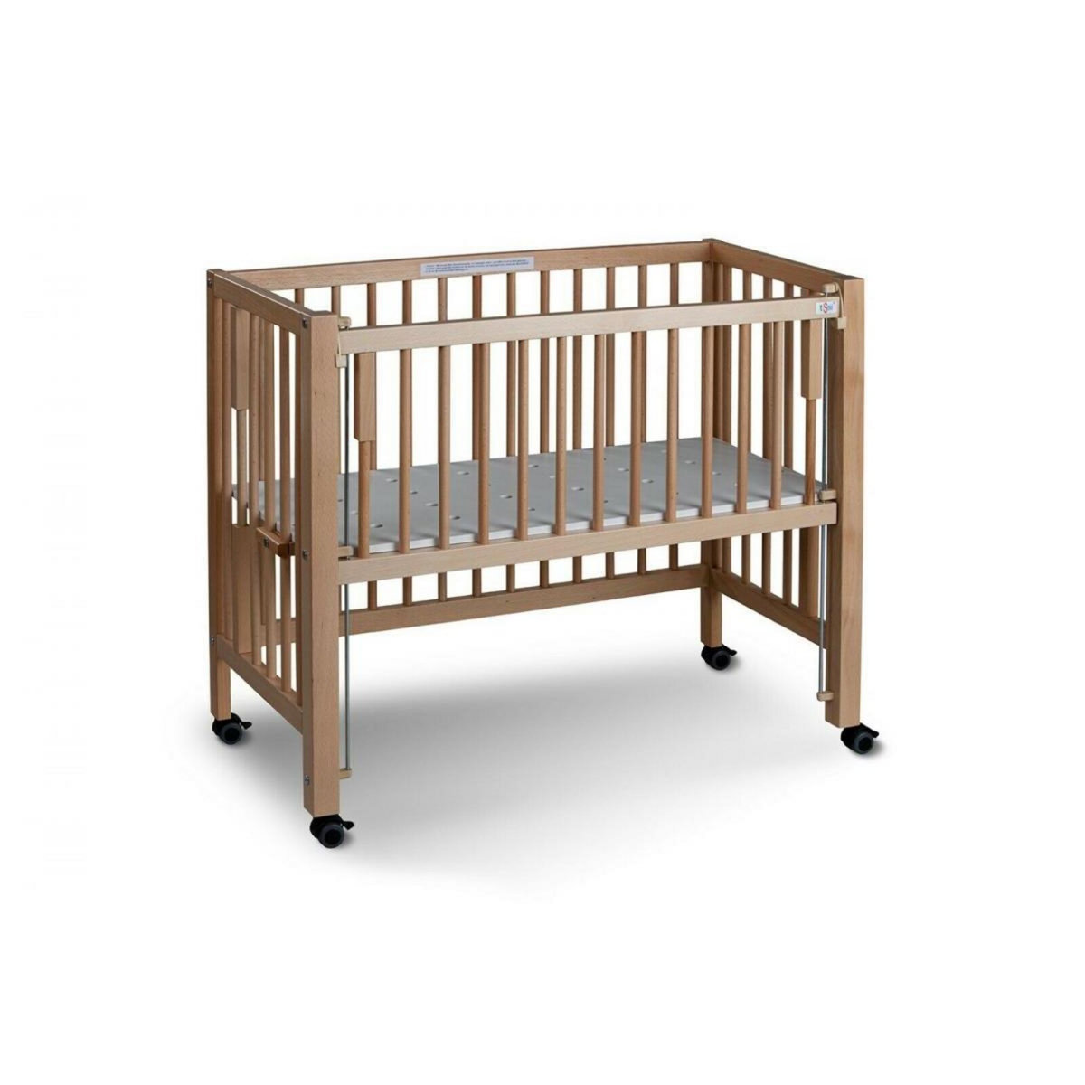 TISSI Lit bébé à barreaux cododo Maxi Boxspring en hêtre massif naturel 50x90 cm