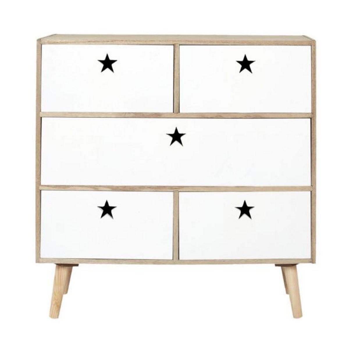 Paris Prix Commode 5 Tiroirs  Star  70cm Blanc & Beige