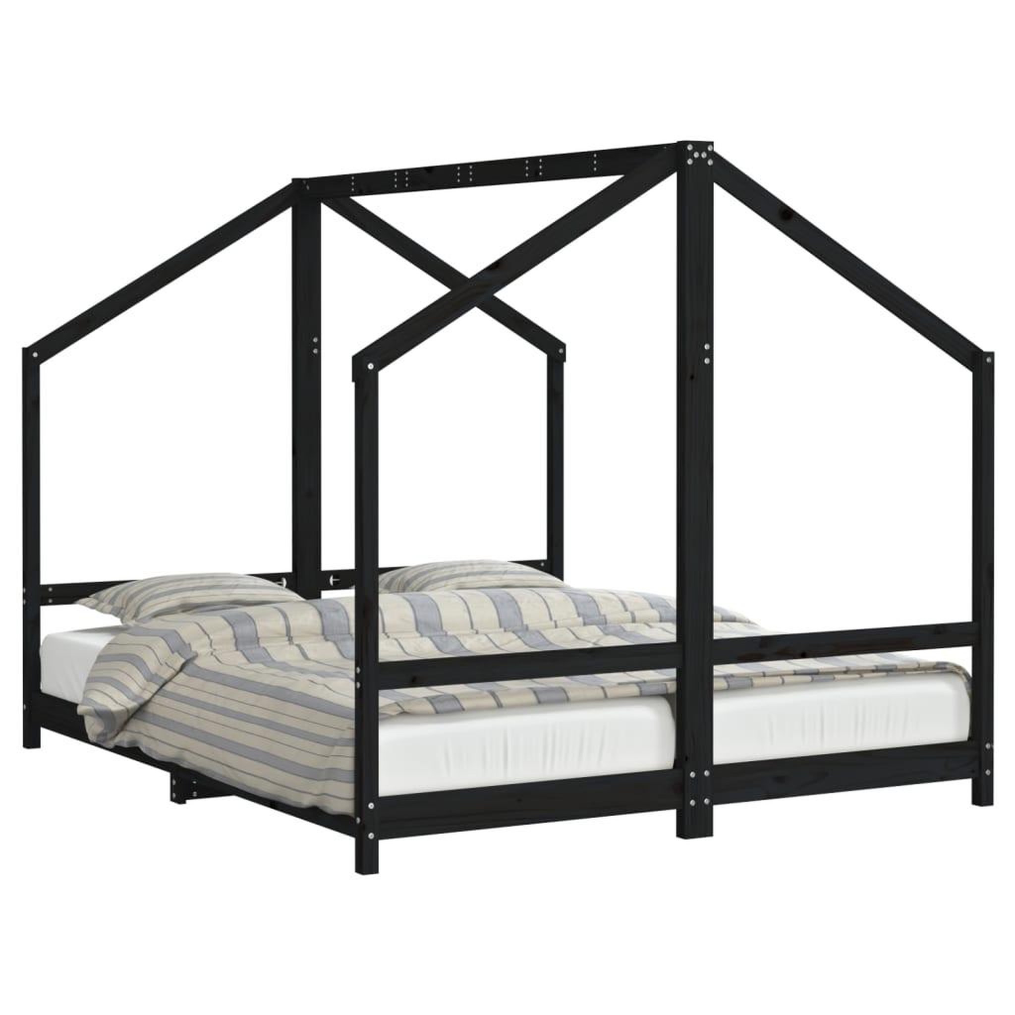 Voir la diapositive 2 : VIDAXL Cadre de lit pour enfants noir 2x(80x200) cm bois de pin massif