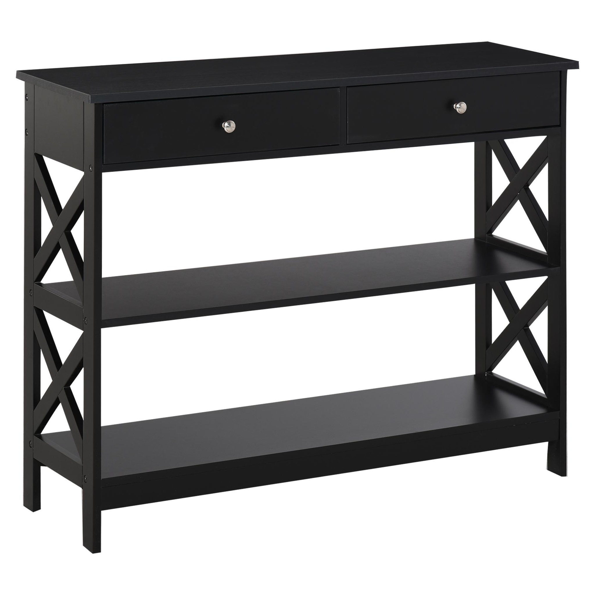 HOMCOM Console style table de drapier néo-rétro 2 tiroirs 2 étagères dim. 100L x 30l x 80H cm MDF noir