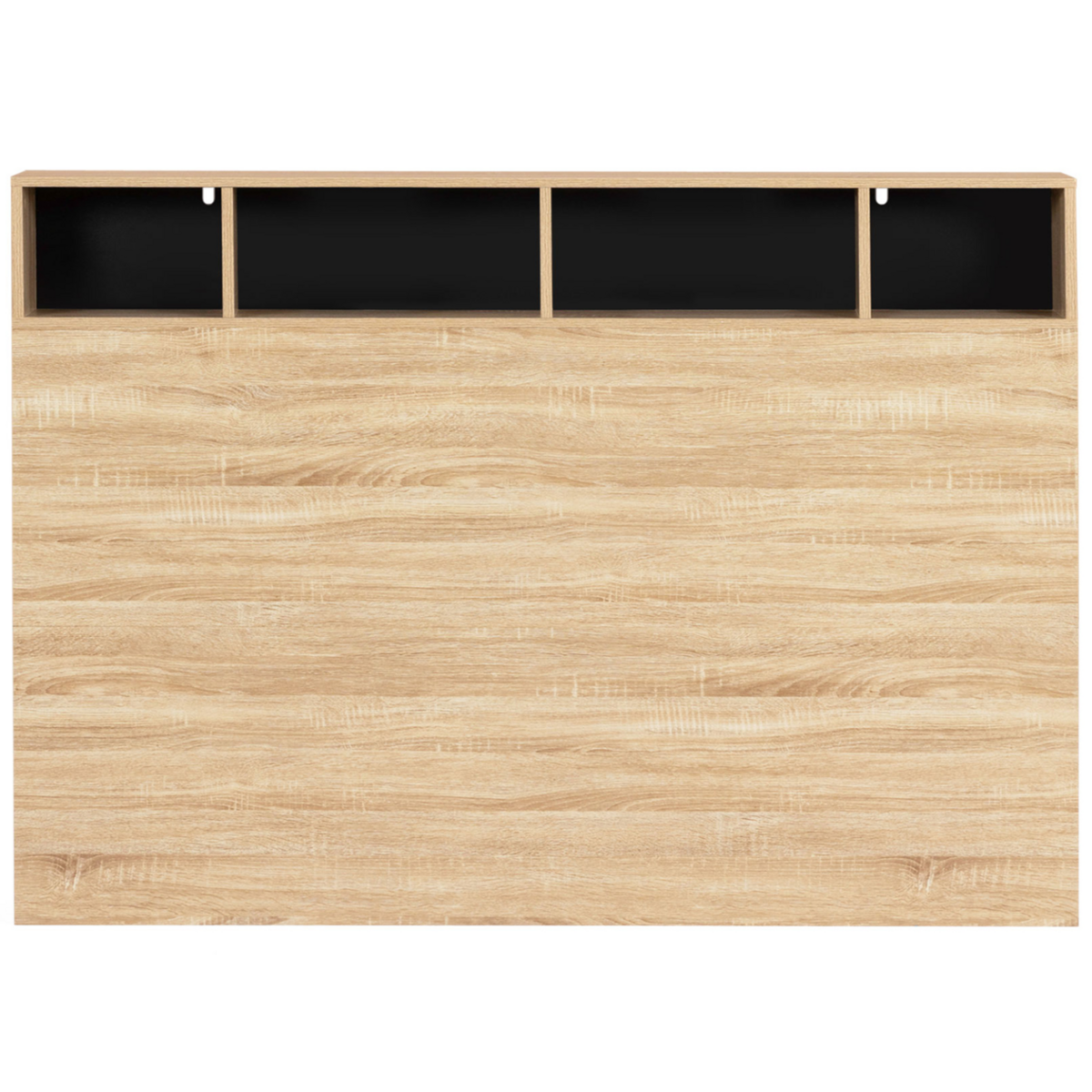 ID MARKET Tête de lit sur pied CLEO 145 cm avec rangements fermés et niches façon hêtre et noir