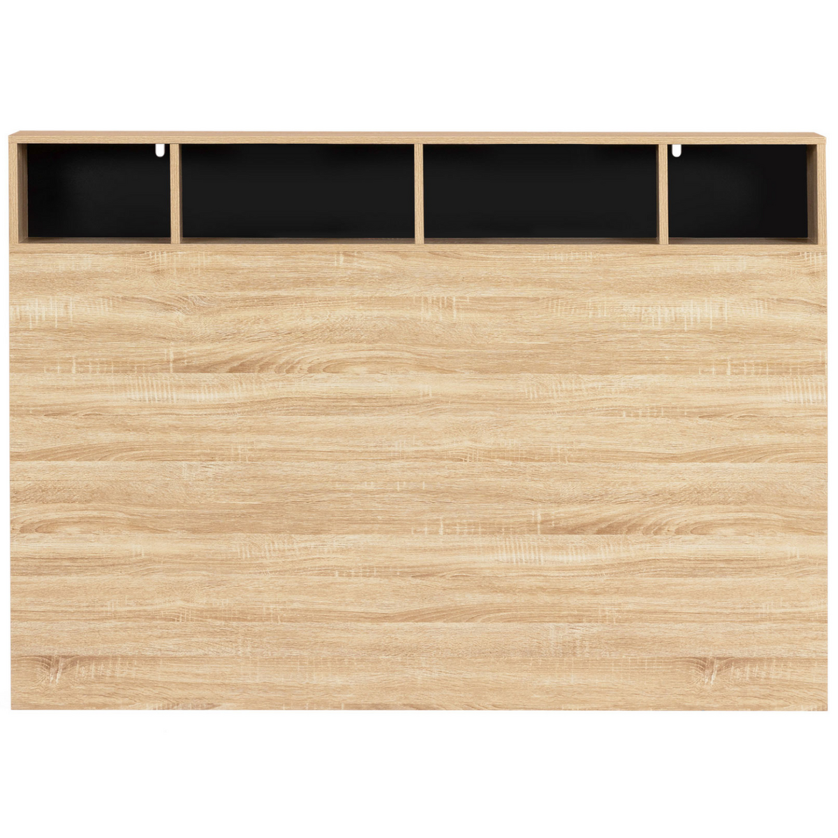 ID MARKET Tête de lit sur pied CLEO 145 cm avec rangements fermés et niches façon hêtre et noir