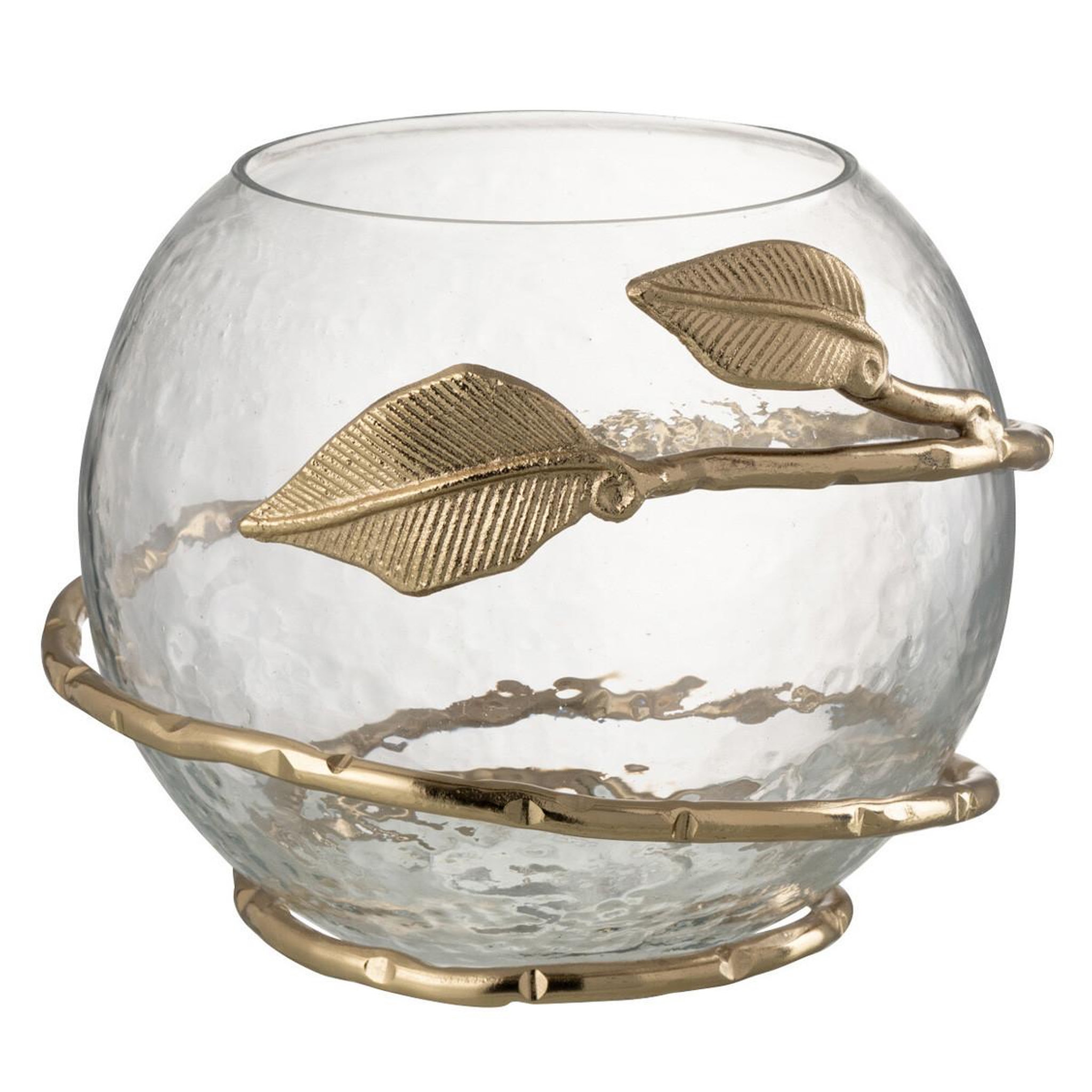 J-LINE Photophore en Verre Feuille  Ofelia  13cm Transparent