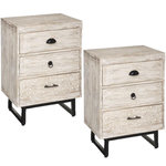 TOILINUX Lot de 2 Tables de chevet 3 tiroirs Ajay - Beige et noir