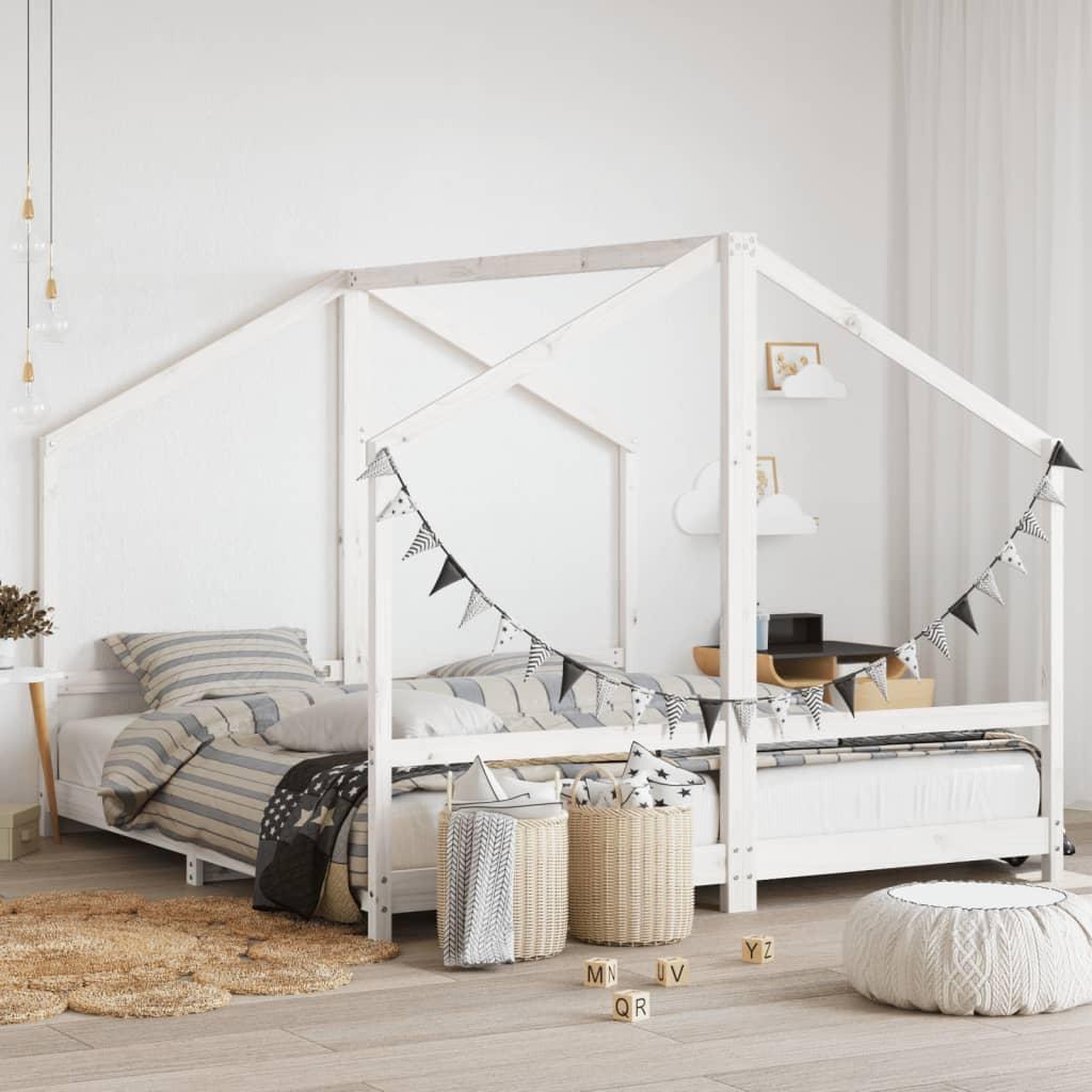 VIDAXL Cadre de lit d'enfant blanc 2x(90x200) cm bois de pin massif