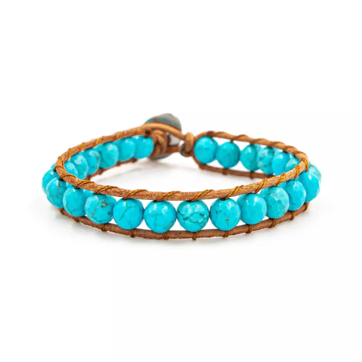SLOYA Bracelet Facelia en pierres Turquoise et cuir véritable