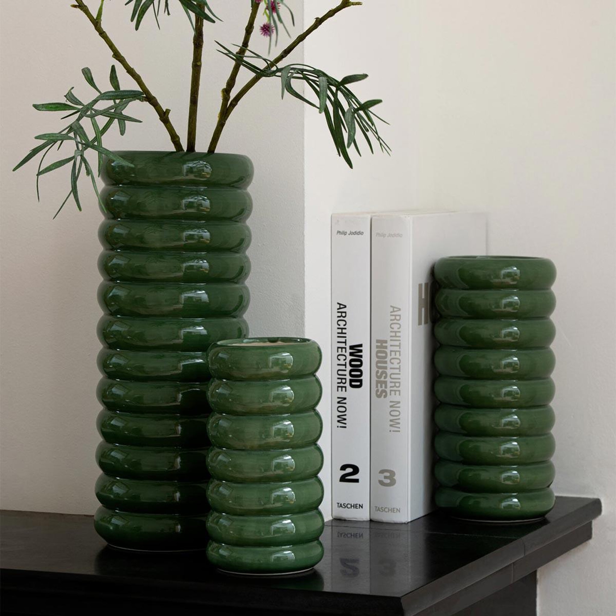 Voir la diapositive 2 : J-LINE Lot de 3 Vases en Porcelaine  Mika  33cm Vert