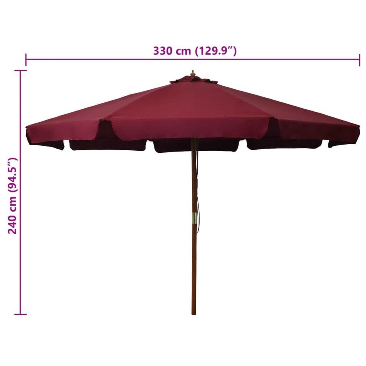 VIDAXL Parasol d'exterieur avec mat en bois 330 cm Bordeaux