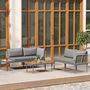 Voir la diapositive 2 : OUTSUNNY Salon de jardin design modulable 4 places 3 pièces acier coussins gris étagère plateau bois acacia
