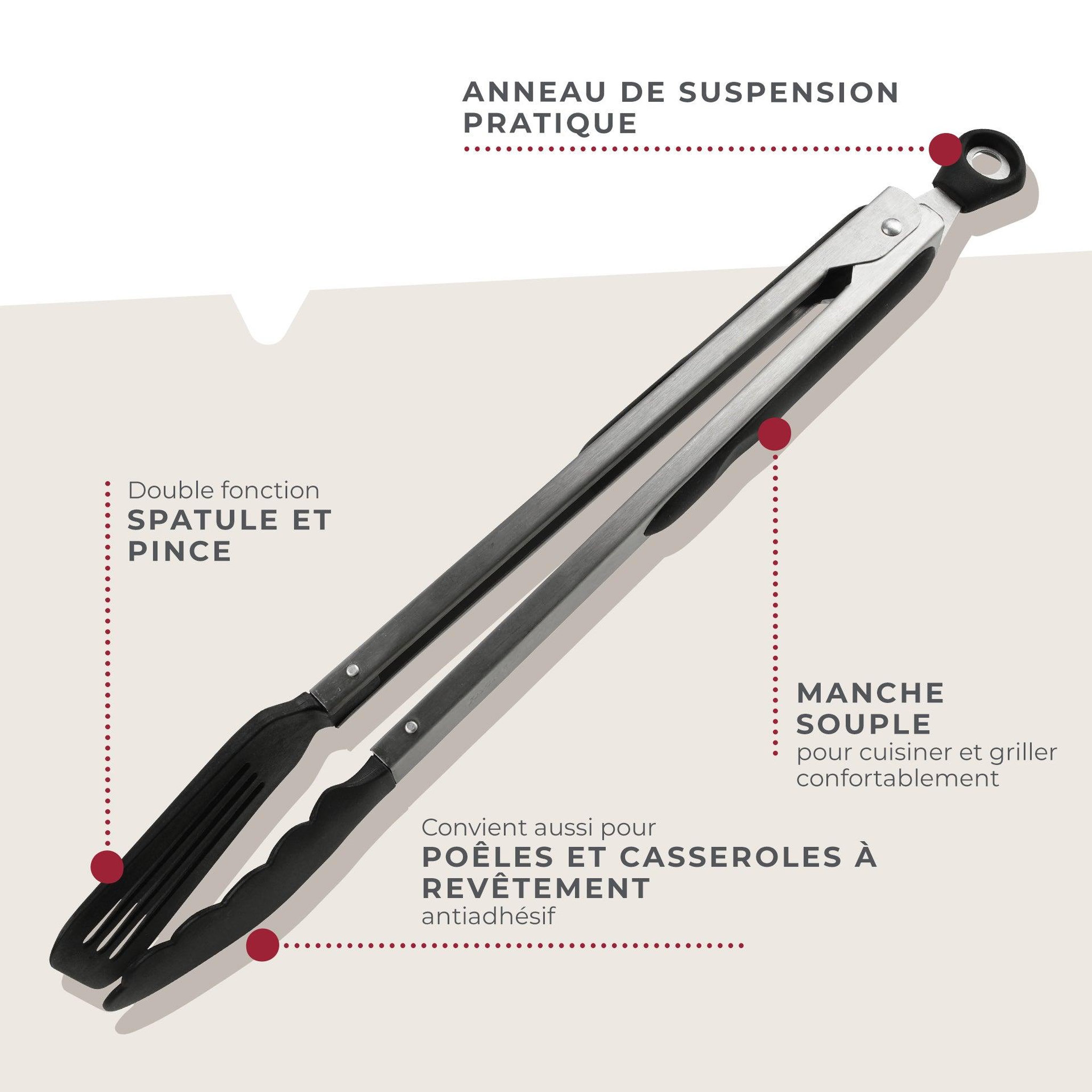Voir la diapositive 2 : Fackelmann Ensemble de 2 pinces de cuisine double embout 35 cm fackelmann penderie