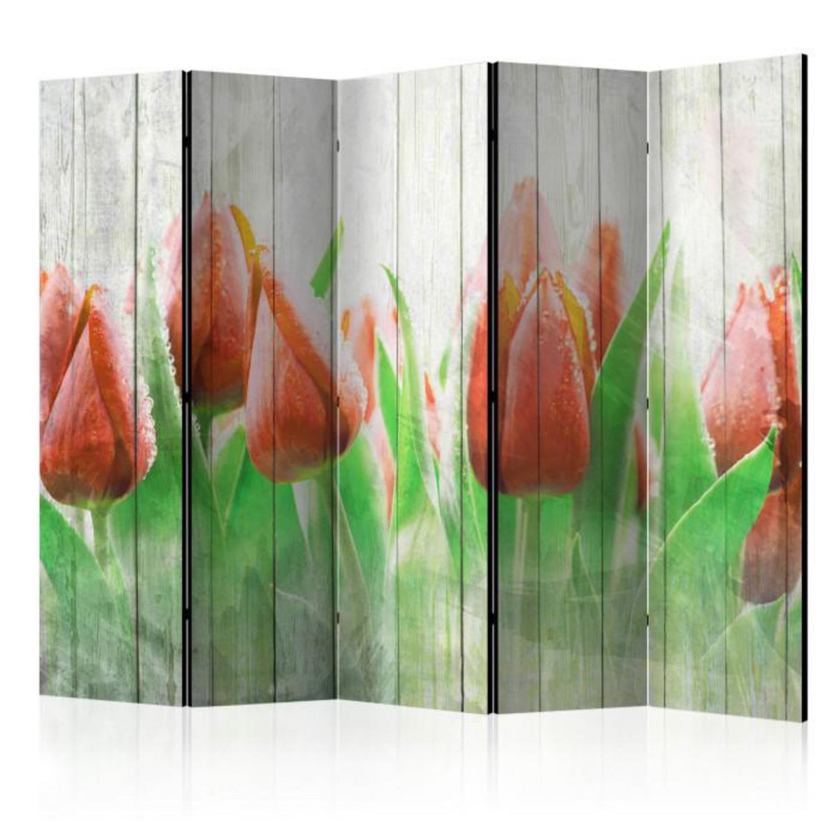 Paris Prix Paravent 5 Volets  Red Tulips on Wood  172x225cm