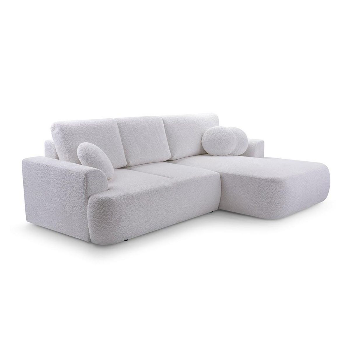 BEST MOBILIER Candela - canapé d'angle droit 4 places - convertible avec coffre - en tissu bouclette