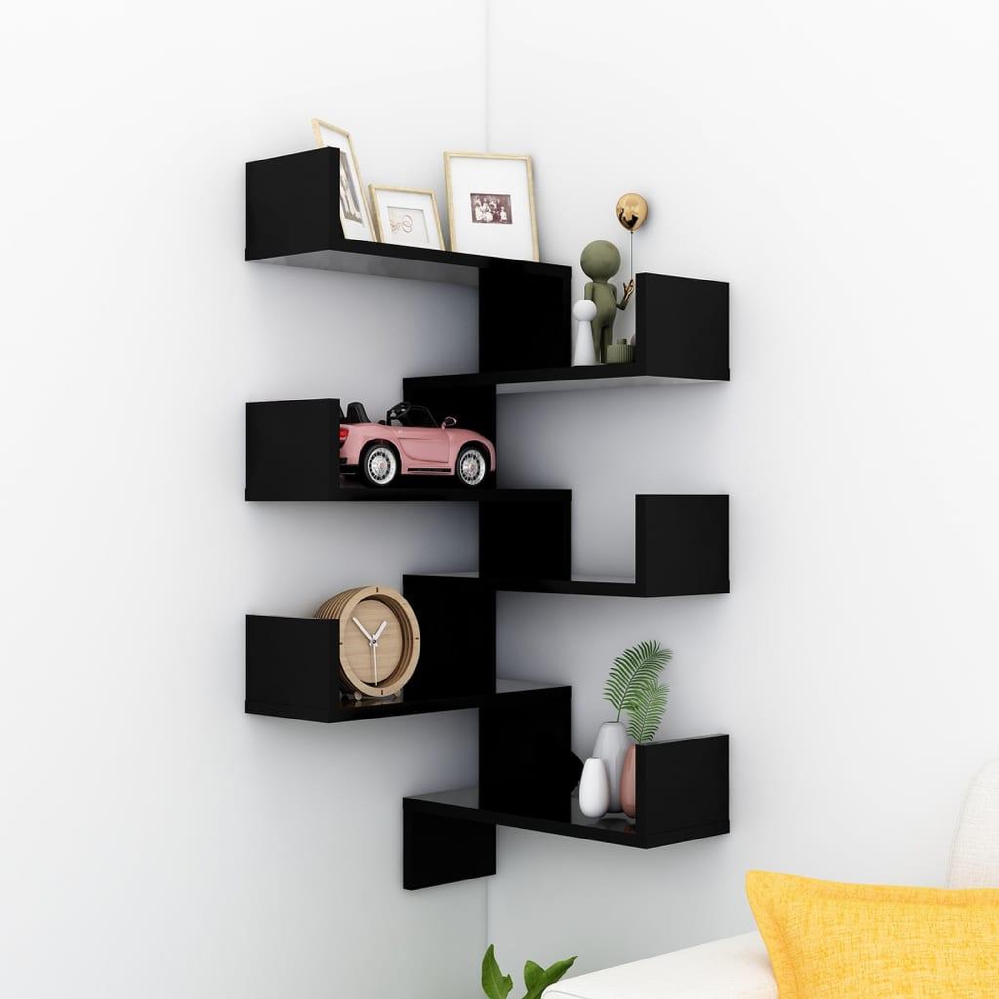 Voir la diapositive 1 : VIDAXL Etageres d'angle murales 2 pcs noir 40x40x50 cm bois ingenierie