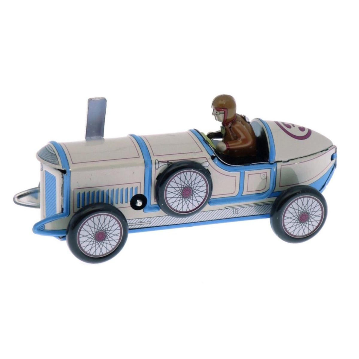 BASS & BASS Voiture de Course Bleue 13 Cm Mecanique a Cle