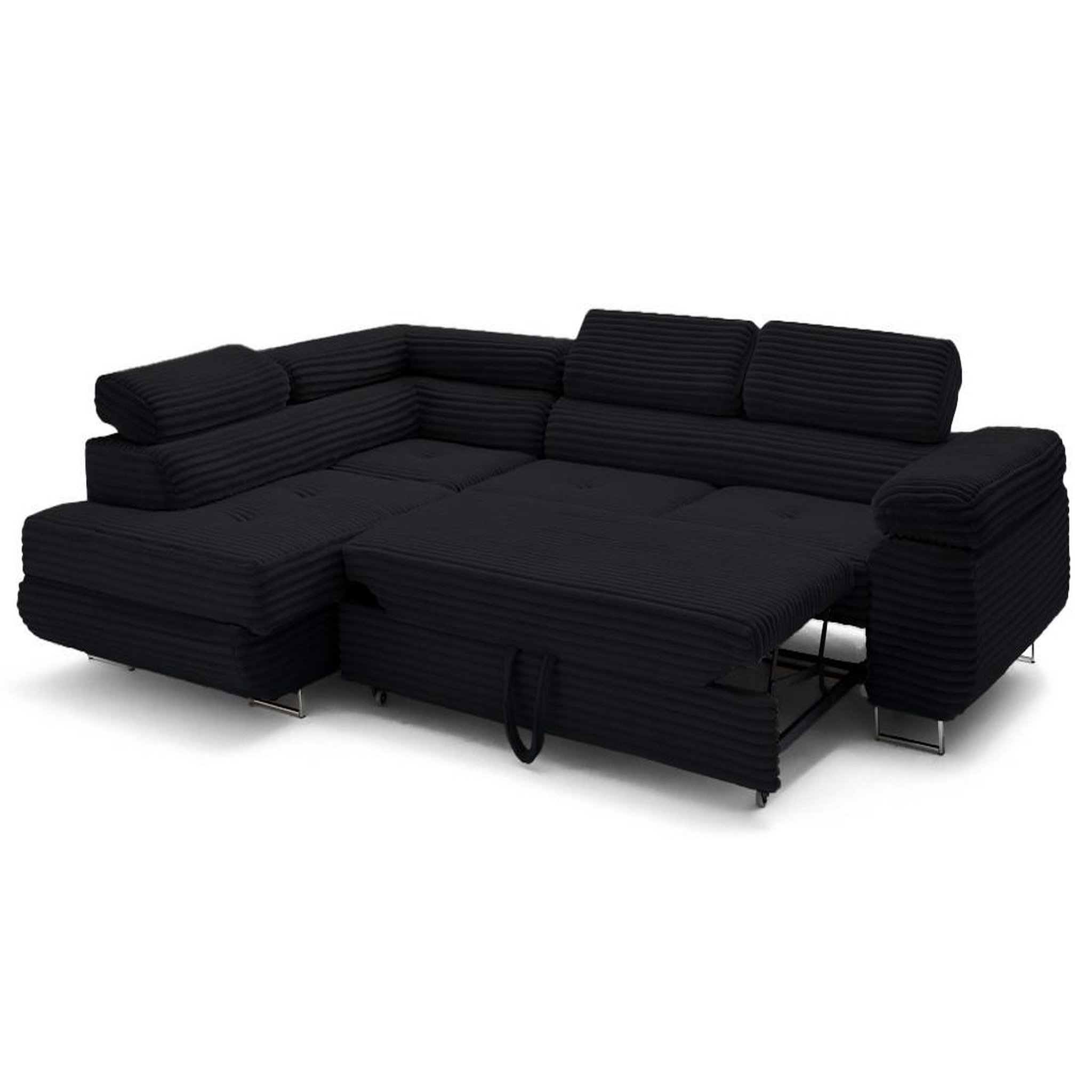 Voir la diapositive 5 : LISA DESIGN Zaria - canapé d'angle gauche 5 places convertible avec coffre et têtières en velours côtelé grosses côtes