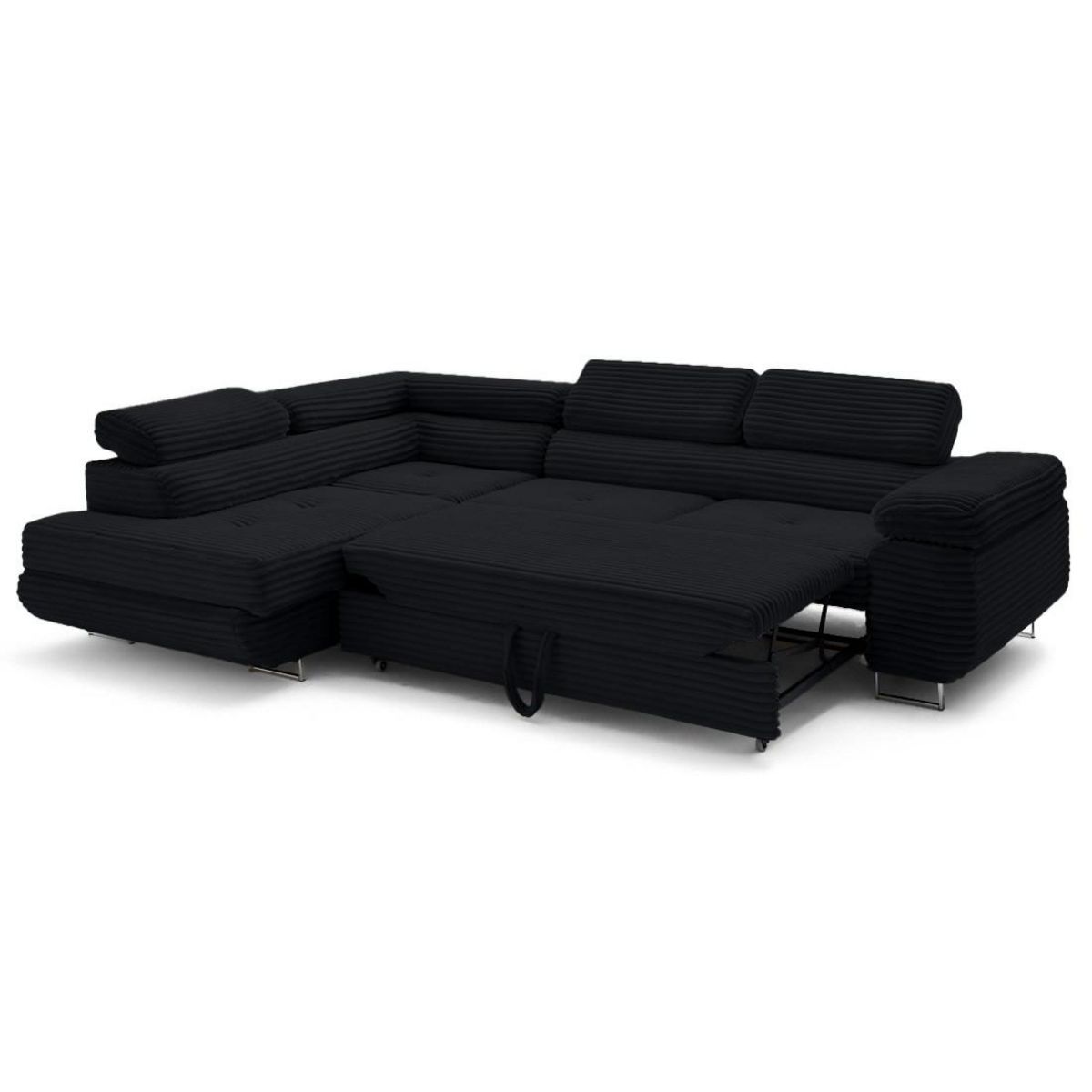 LISA DESIGN Zaria - canapé d'angle gauche 5 places convertible avec coffre et têtières en velours côtelé grosses côtes